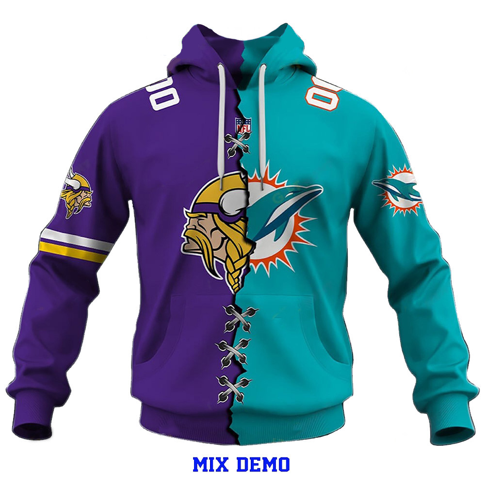 Custom Minnesota Vikings And Miami Dolphins Mix NFL 2 Team Home Hoodie Father's Day Presents-1