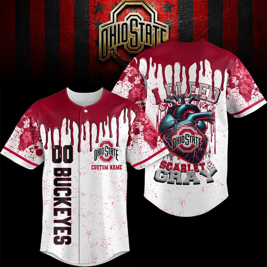 Custom Ohio State Buckeyes NCAA I Bleed Baseball Jersey Buckeyes Merch Gift For Brother-1 Custom Ohio State Buckeyes NCAA I Bleed Baseball Jersey Buckeyes Merch Gift For Brother