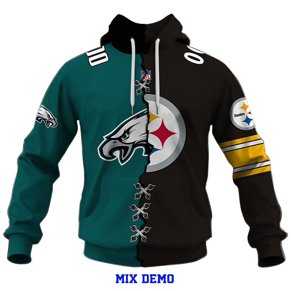 Custom Philadelphia Eagles And Pittsburgh Steelers Mix NFL 2 Team Home Hoodie Father's Day Gift-1 Custom Philadelphia Eagles And Pittsburgh Steelers Mix NFL 2 Team Home Hoodie Father's Day Gift-1