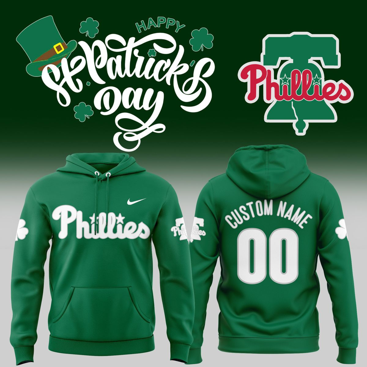 Custom Philadelphia Phillies X St Patrick's Day Hoodie P Champions 2025 Phillies Team Merch-1