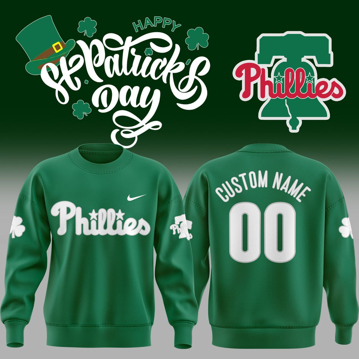 Custom Philadelphia Phillies X St Patrick's Day Sweatshirt P Champions 2025 Phillies Merch-1 Custom Philadelphia Phillies X St Patrick's Day Sweatshirt P Champions 2025 Phillies Merch-1