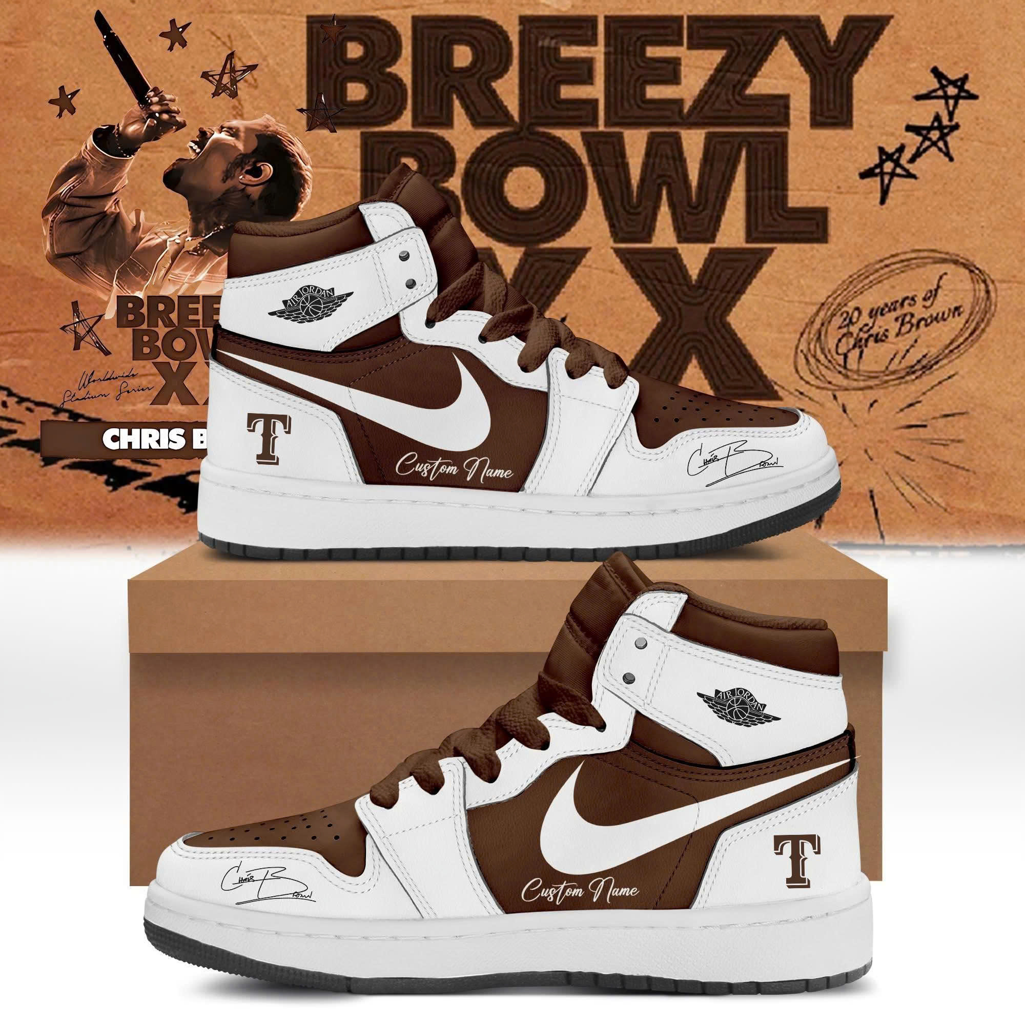 Custom Texas Rangers X Chris Brown Aj Shoes Breezy Bowl 2025 Best Baseball Fans Merch-1