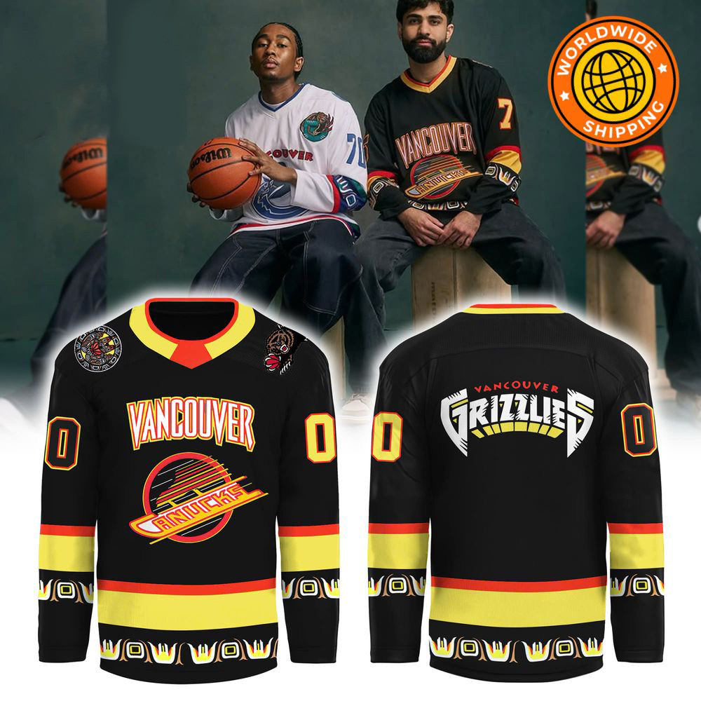 Custom Vancouver Canucks x Grizzlies Black Skate Long Sleeve Shirt Canucks Merch Gift For Dad-1