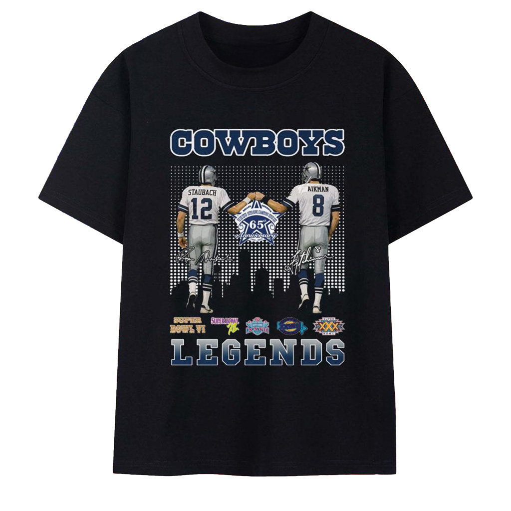 Dallas Cowboys Staubach And Aikman 65th Anniversary T-Shirt Dallas Cowboys Merch Fans Gifts-1 Dallas Cowboys Staubach And Aikman 65th Anniversary T-Shirt Dallas Cowboys Merch Fans Gifts-1