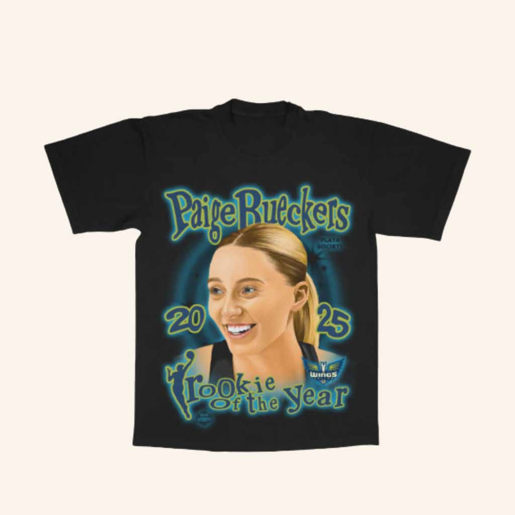 Dallas Wings Merch Youth Playa Society X Wings Rookie Of The Year Shirt Bueckers T-Shirt-1 Dallas Wings Merch Youth Playa Society X Wings Rookie Of The Year Shirt Bueckers T-Shirt-1