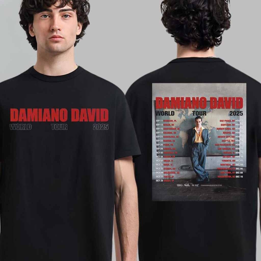 Damiano David The First World Tour 2025 Tour Date List T-Shirt Damiano David Merch Gifts For Fans-1 Damiano David The First World Tour 2025 Tour Date List T-Shirt Damiano David Merch Gifts For Fans-1