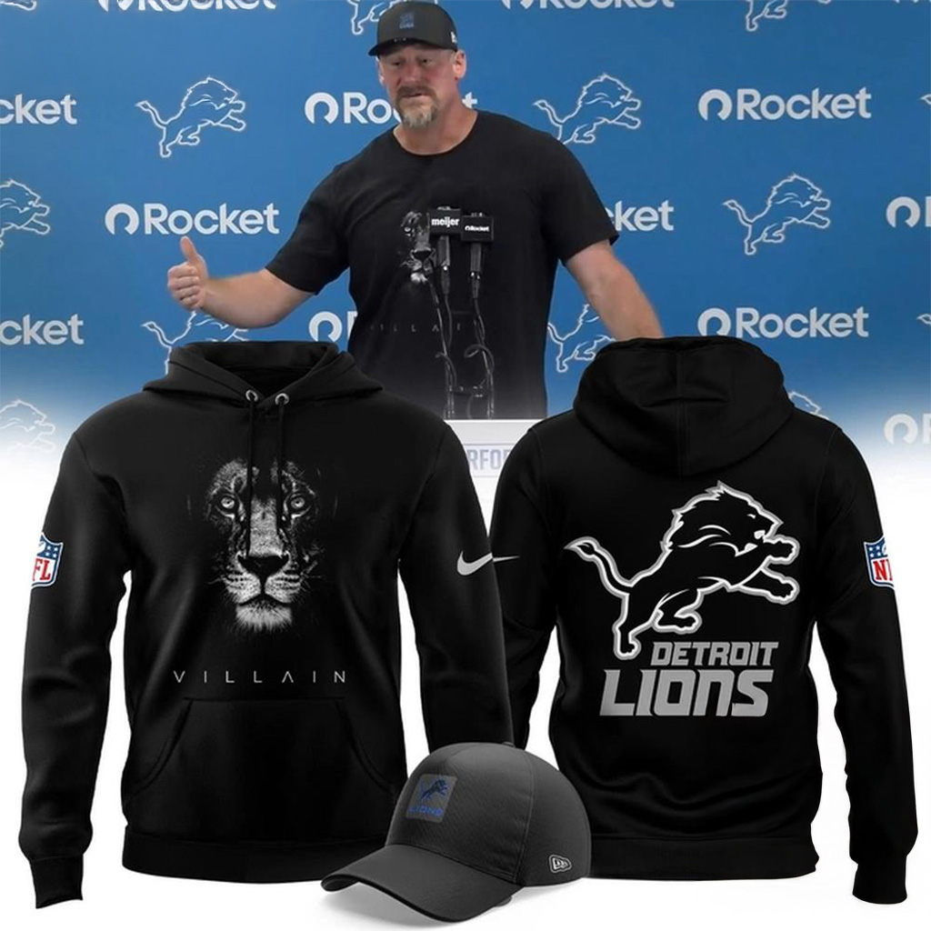 Dan Campbell Detroit Lions Villain 2025 Black Hoodie Detroit Lions Merch Football Fan Gifts-1