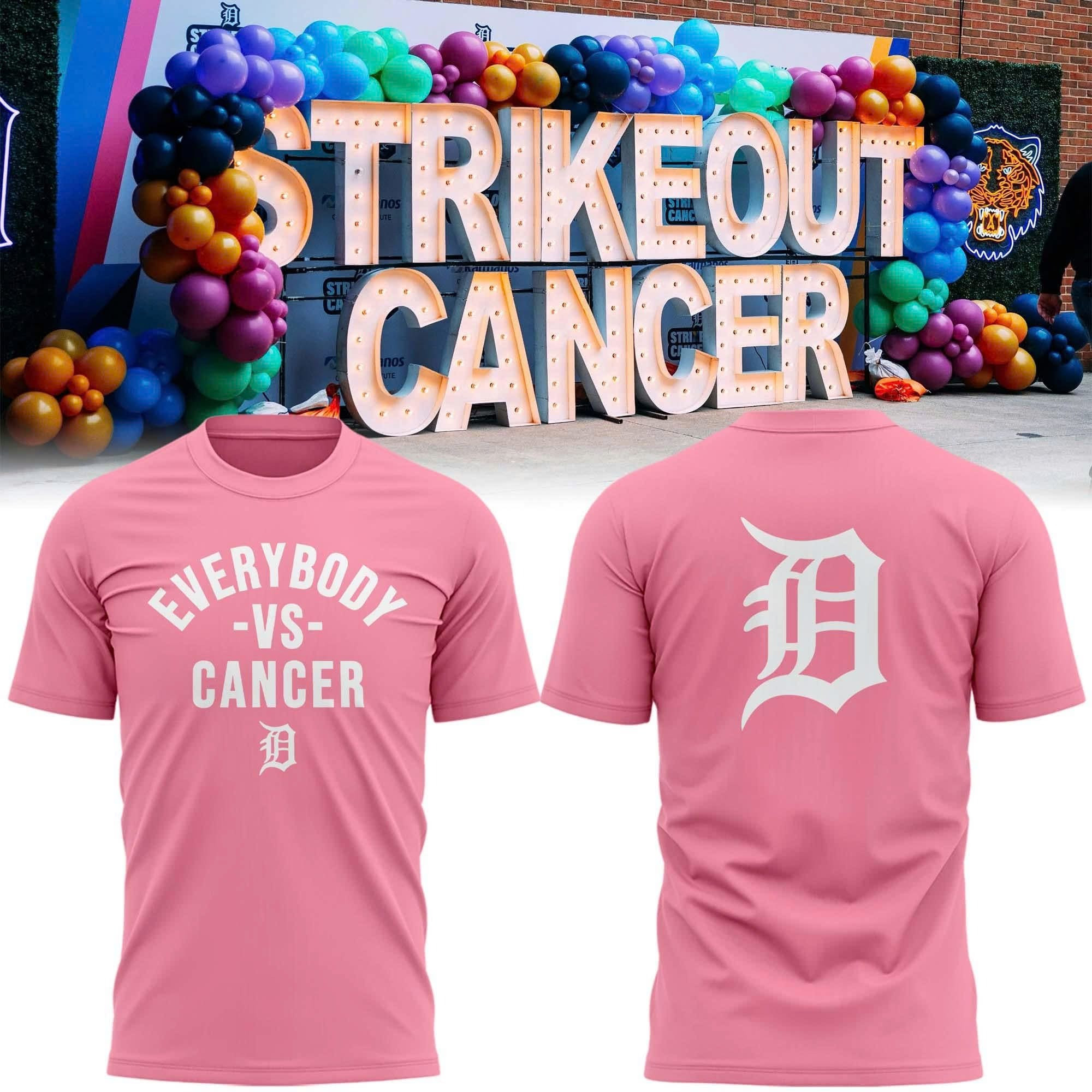 Detroit Tigers Everybody Vs Cancer T-Shirt Pink Strikeout Cancer Shirt Gifts For Fans-1