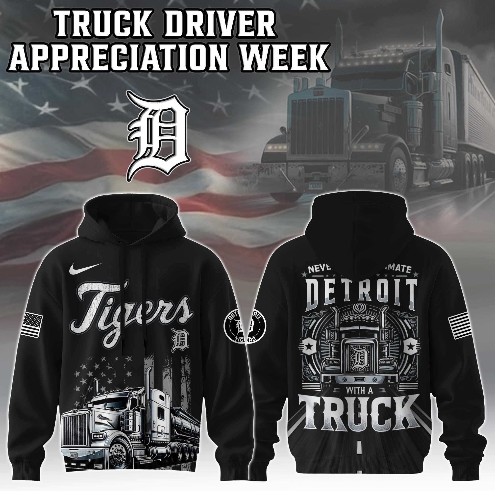 Detroit Tigers Truck Driver Appreciation Week Hoodie Trucker Baseball Lovers Fan Merch Gifts-1