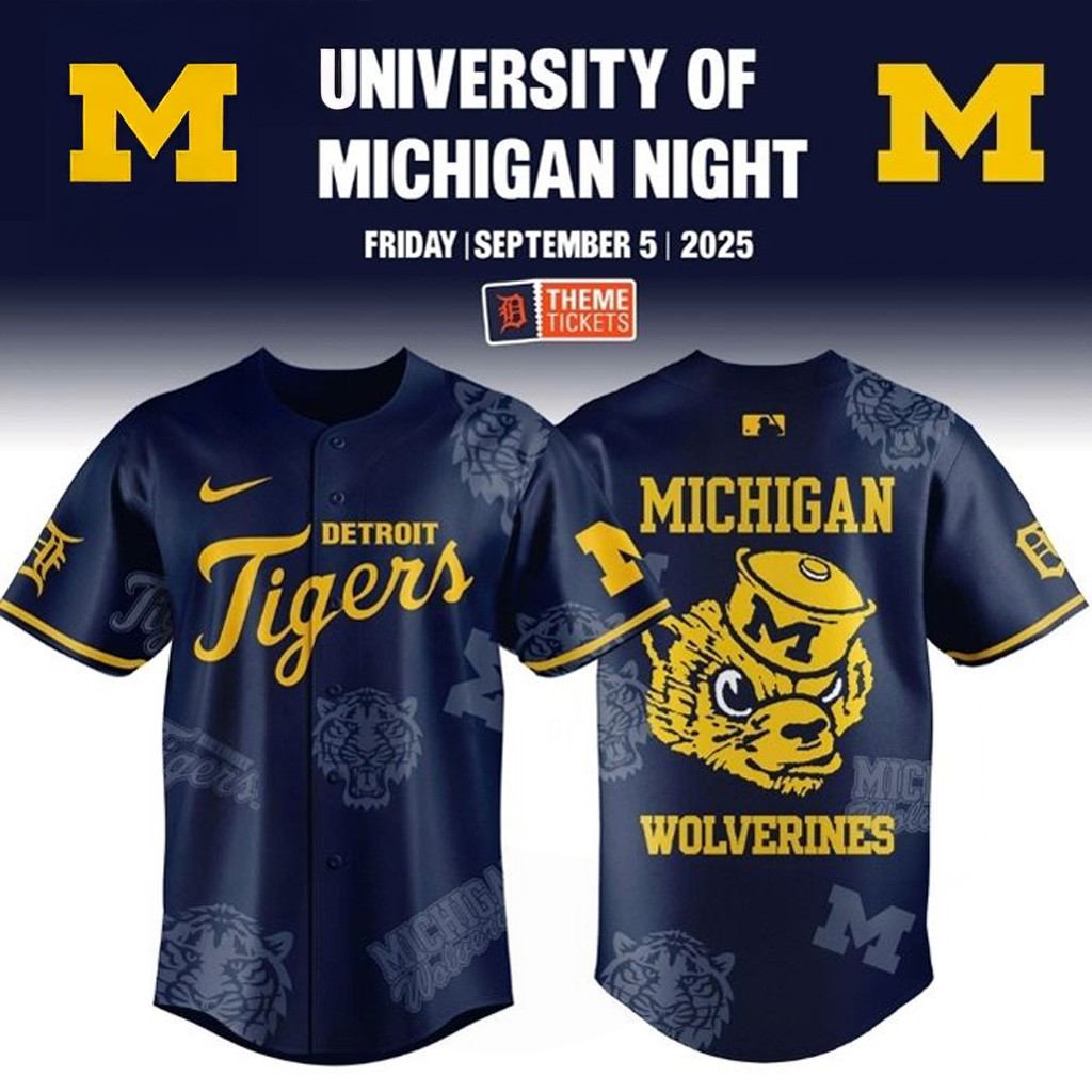 Detroit Tigers X Michigan Wolverines Night Game 2025 Baseball Jersey Fan Merch Him Gifts-1 Detroit Tigers X Michigan Wolverines Night Game 2025 Baseball Jersey Fan Merch Him Gifts-1