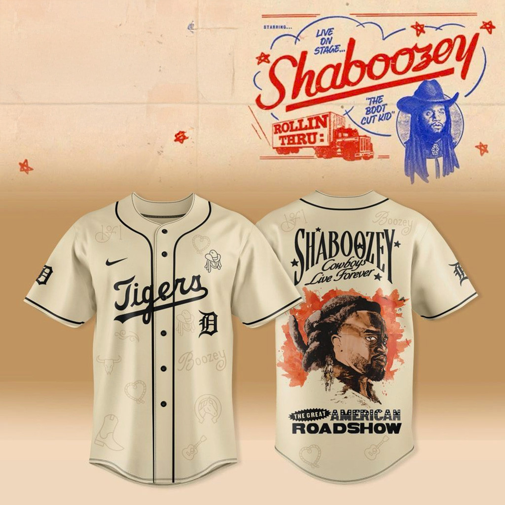 Detroit Tigers X Shaboozey The Great American Roadshow 2025 Jersey Fan Merch Gift For Men-1 Detroit Tigers X Shaboozey The Great American Roadshow 2025 Jersey Fan Merch Gift For Men-1