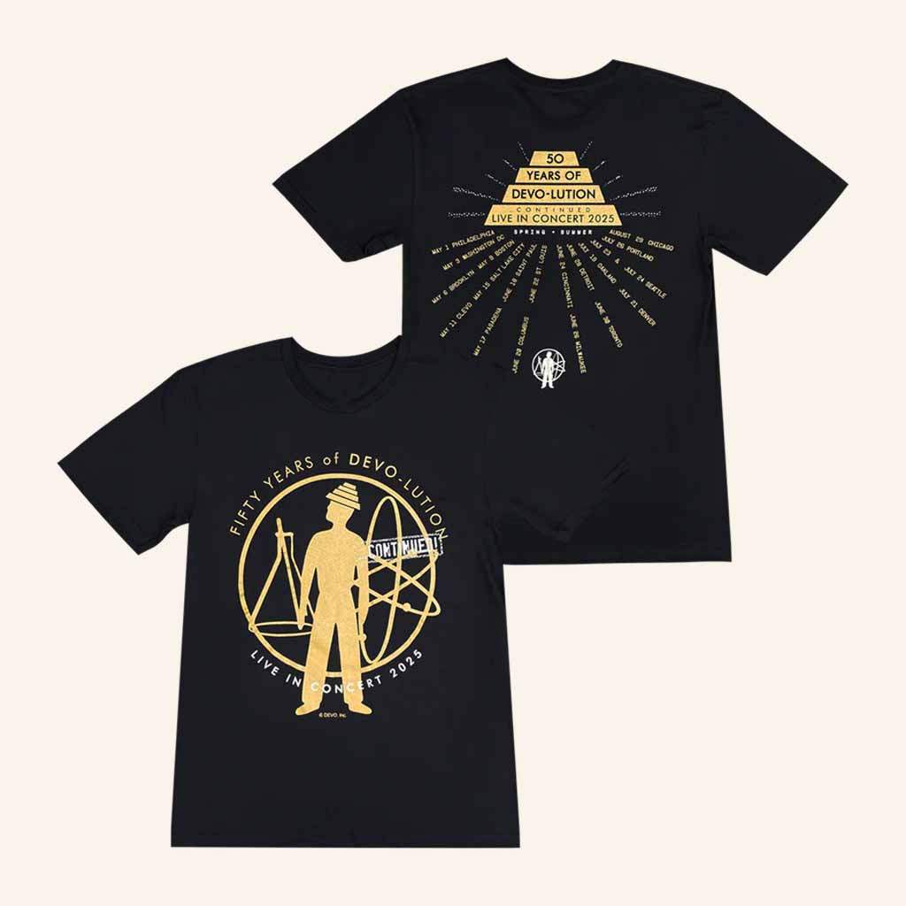 Devo Merch 50 Years Of Devolution 2025 Black Tour T-Shirt Gifts For Music Lovers-1