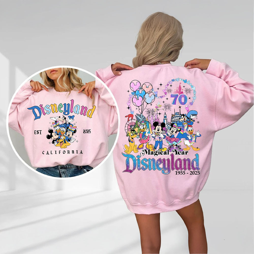 Disneyland 70th Anniversary Merch Mickey and Friends Disneyland California Sweatshirt-1 Disneyland 70th Anniversary Merch Mickey and Friends Disneyland California Sweatshirt-1