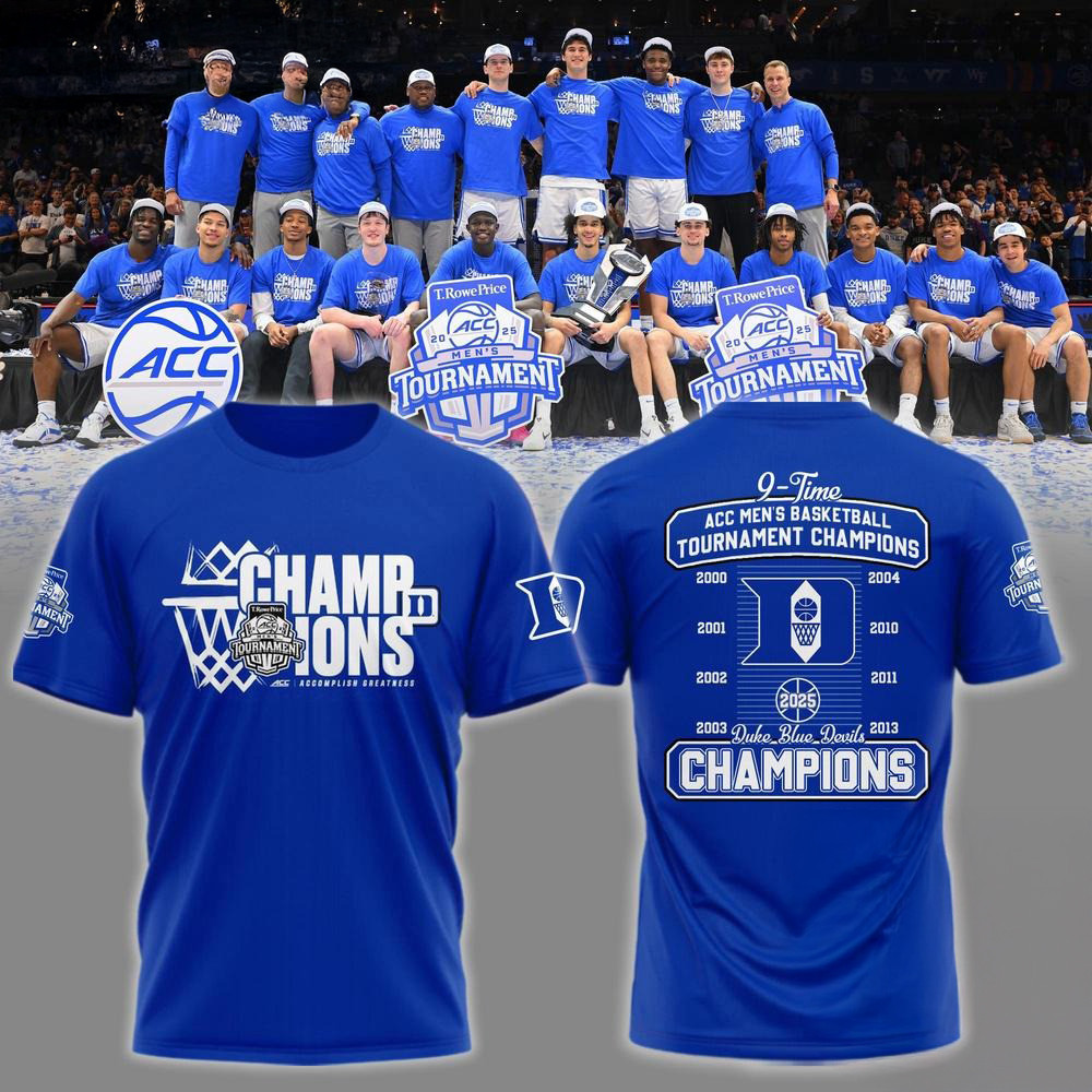 Duke Blue Devils ACC Championship T-Shirt 2025 6 Time Champions Duke Men's Basketball Tee-1 Duke Blue Devils ACC Championship T-Shirt 2025 6 Time Champions Duke Men's Basketball Tee-1