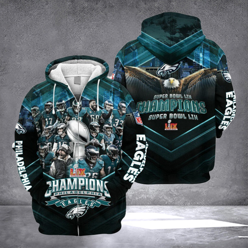Eagles Super Bowl LIX Champions Zipper Hoodie Philadelphia Eagles Championships Merch Fan Gifts-1 Eagles Super Bowl LIX Champions Zipper Hoodie Philadelphia Eagles Championships Merch Fan Gifts-1