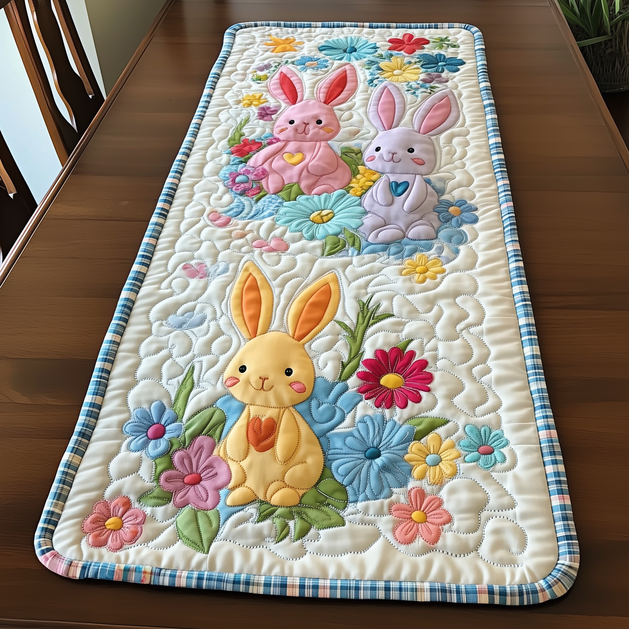 Easter Bunny Quilted Table Runner Gift For Rabbit Lover-1