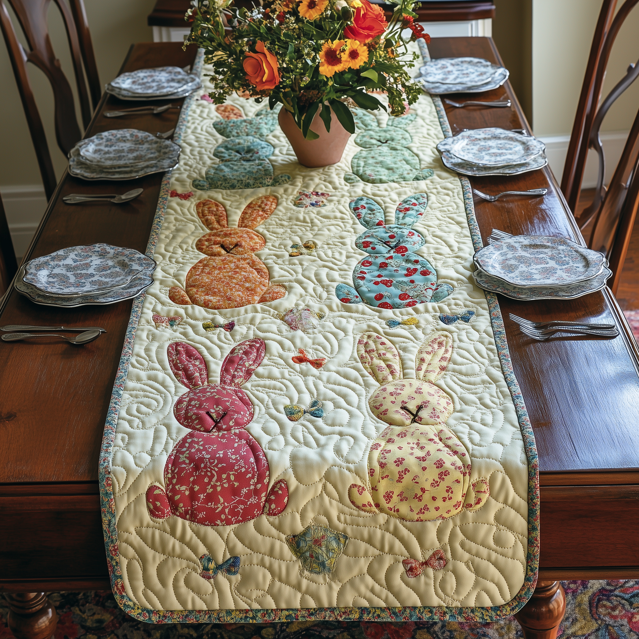 Easter Bunny Quilted Table Runner Gifts For Bunnies-1