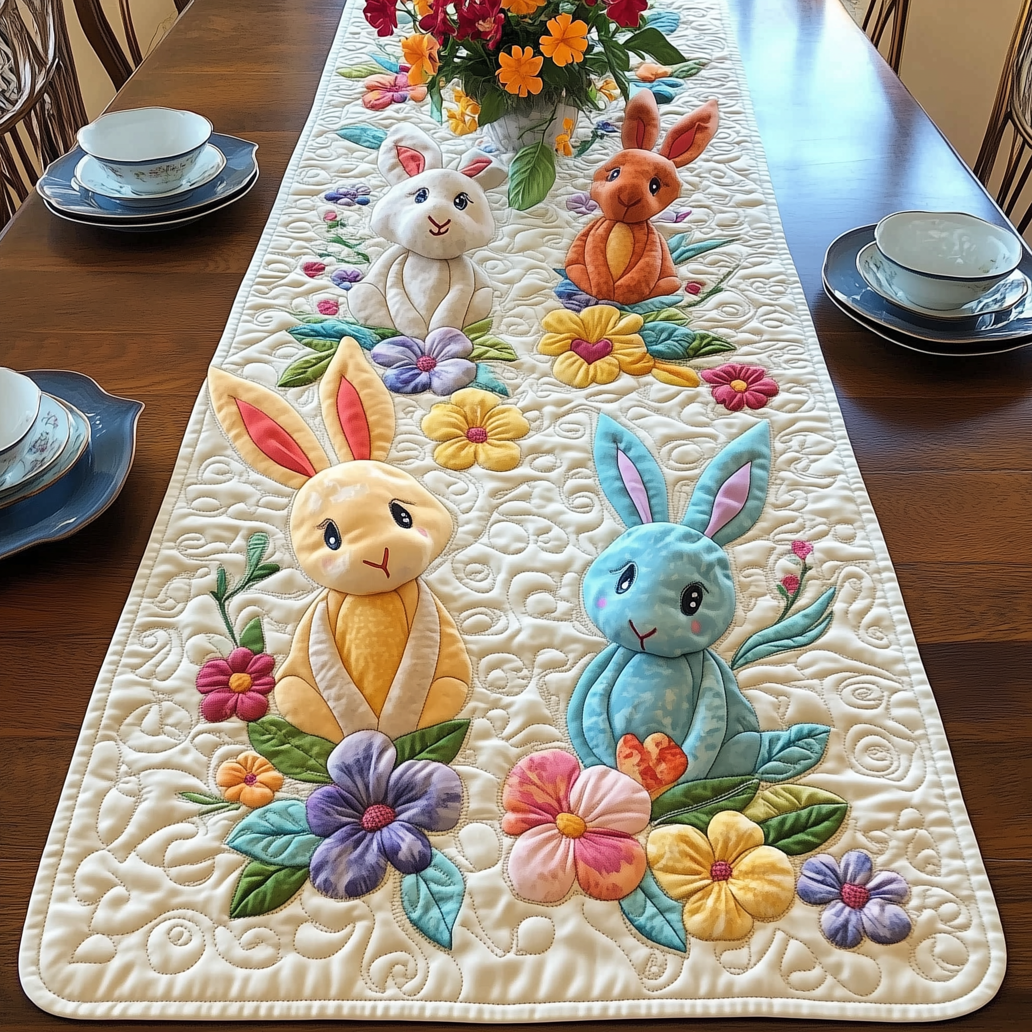 Easter Bunny Quilted Table Runner Gifts For Rabbit Owners-1