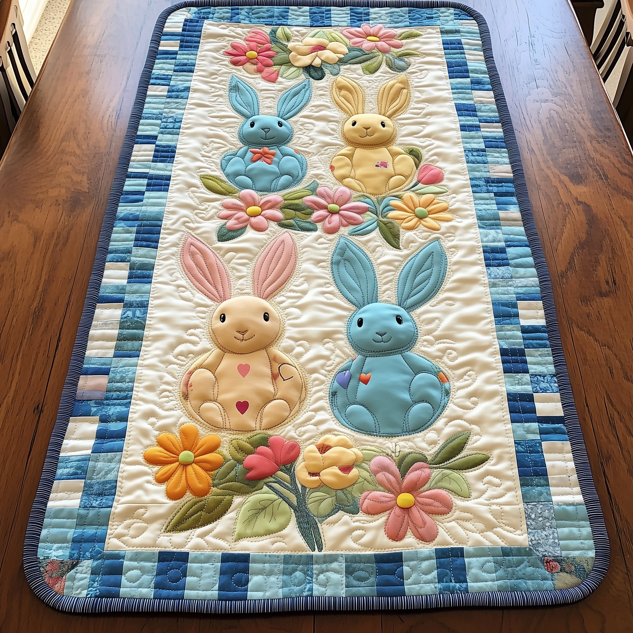 Easter Bunny Quilted Table Runner Presents For Rabbits-1