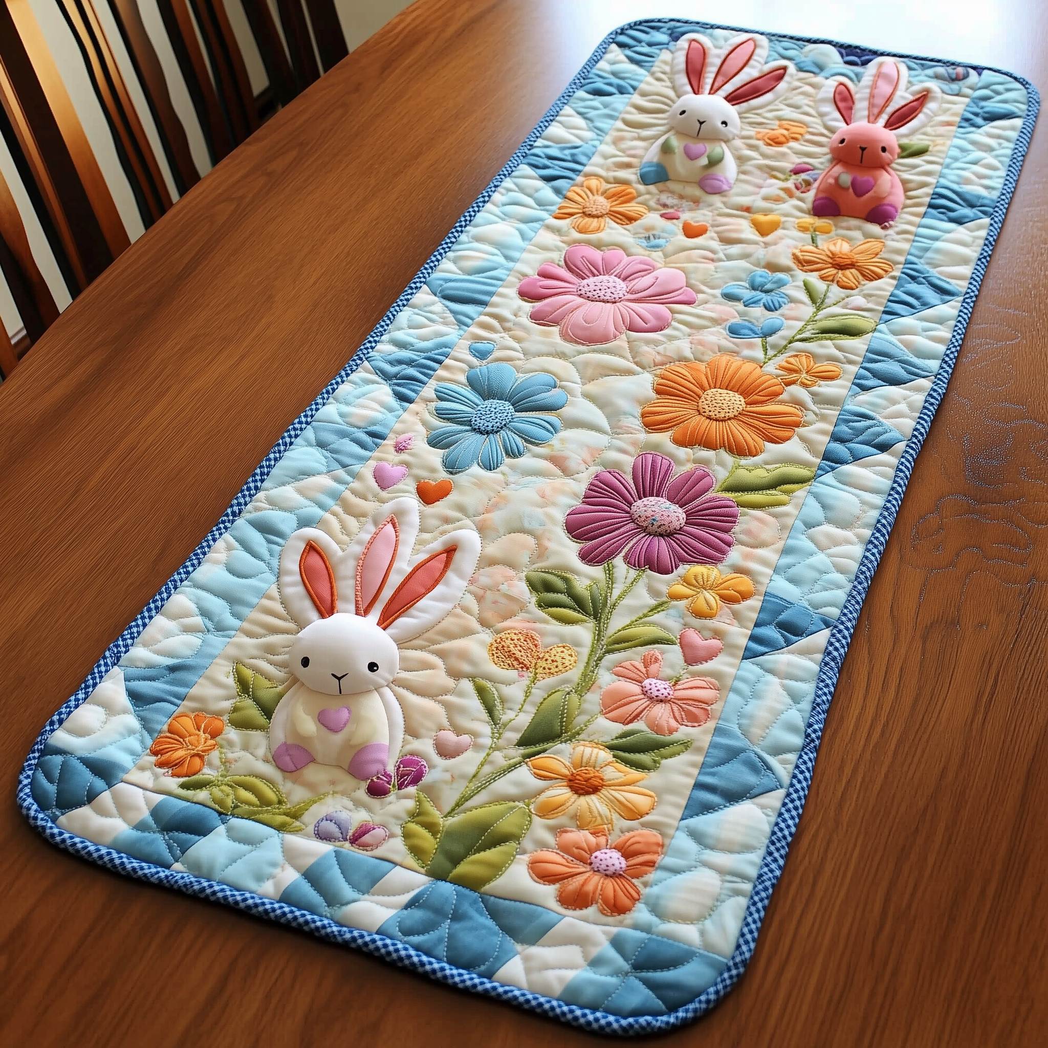 Easter Bunny Quilted Table Runner Rabbit Themed Gifts-1
