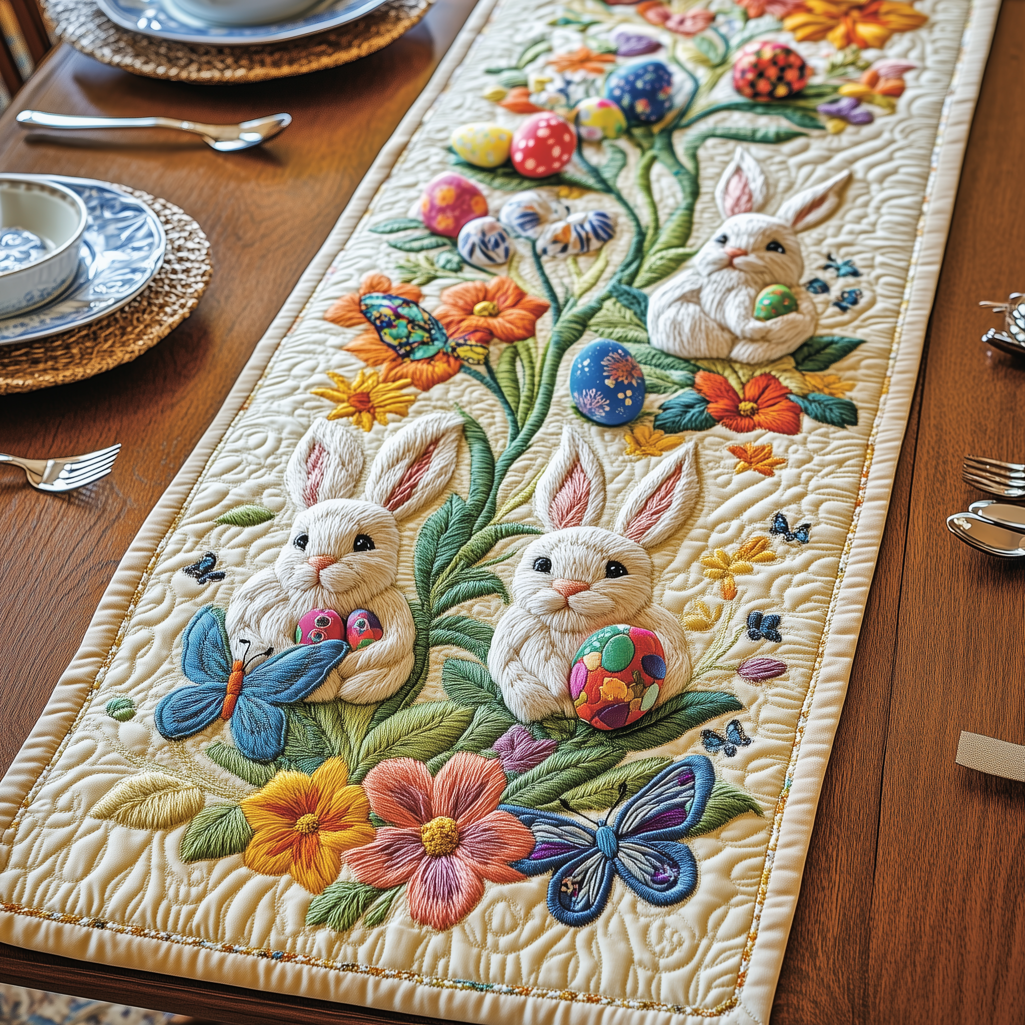 Easter Day Bunny Charm Quilted Table Runner Best Gifts For Rabbit Lovers-1 Easter Day Bunny Charm Quilted Table Runner Best Gifts For Rabbit Lovers-1