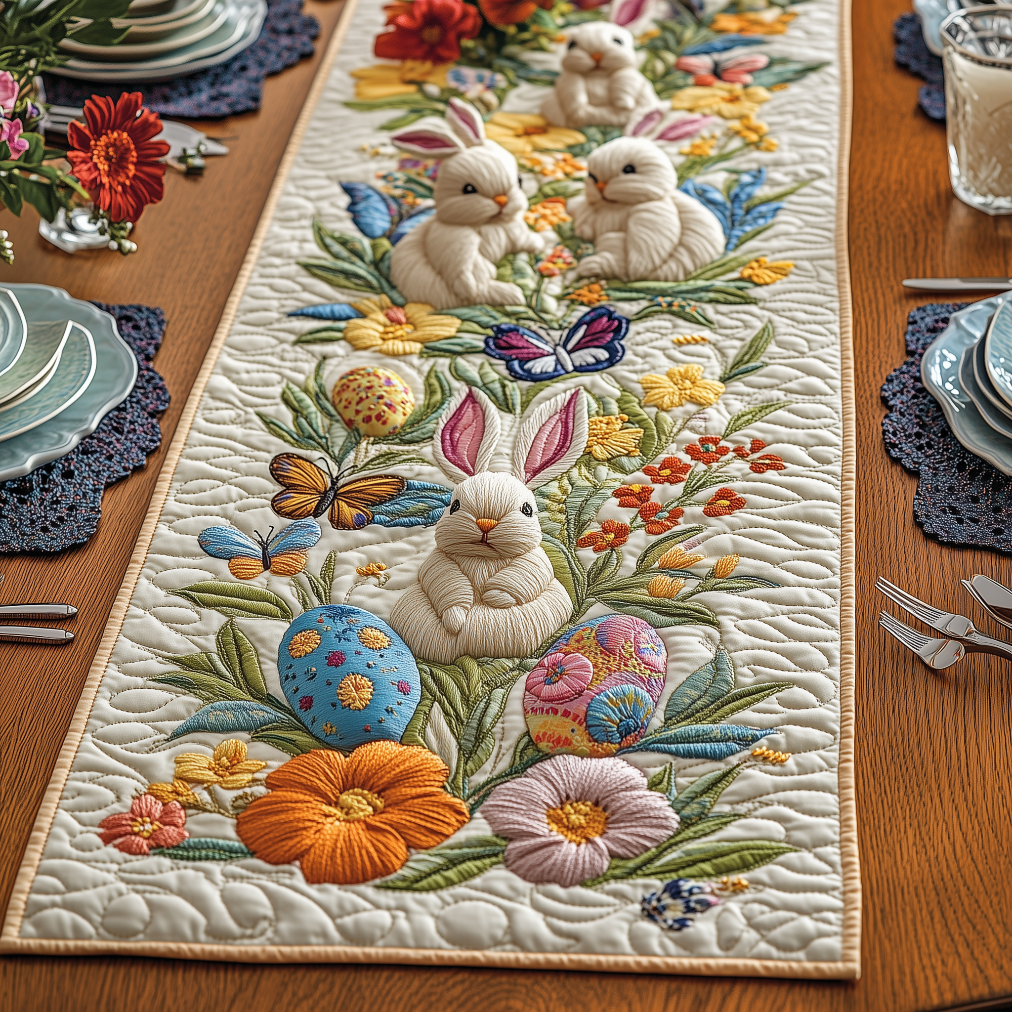 Easter Day Bunny Charm Quilted Table Runner Gift Ideas For Rabbit Lovers-1 Easter Day Bunny Charm Quilted Table Runner Gift Ideas For Rabbit Lovers-1