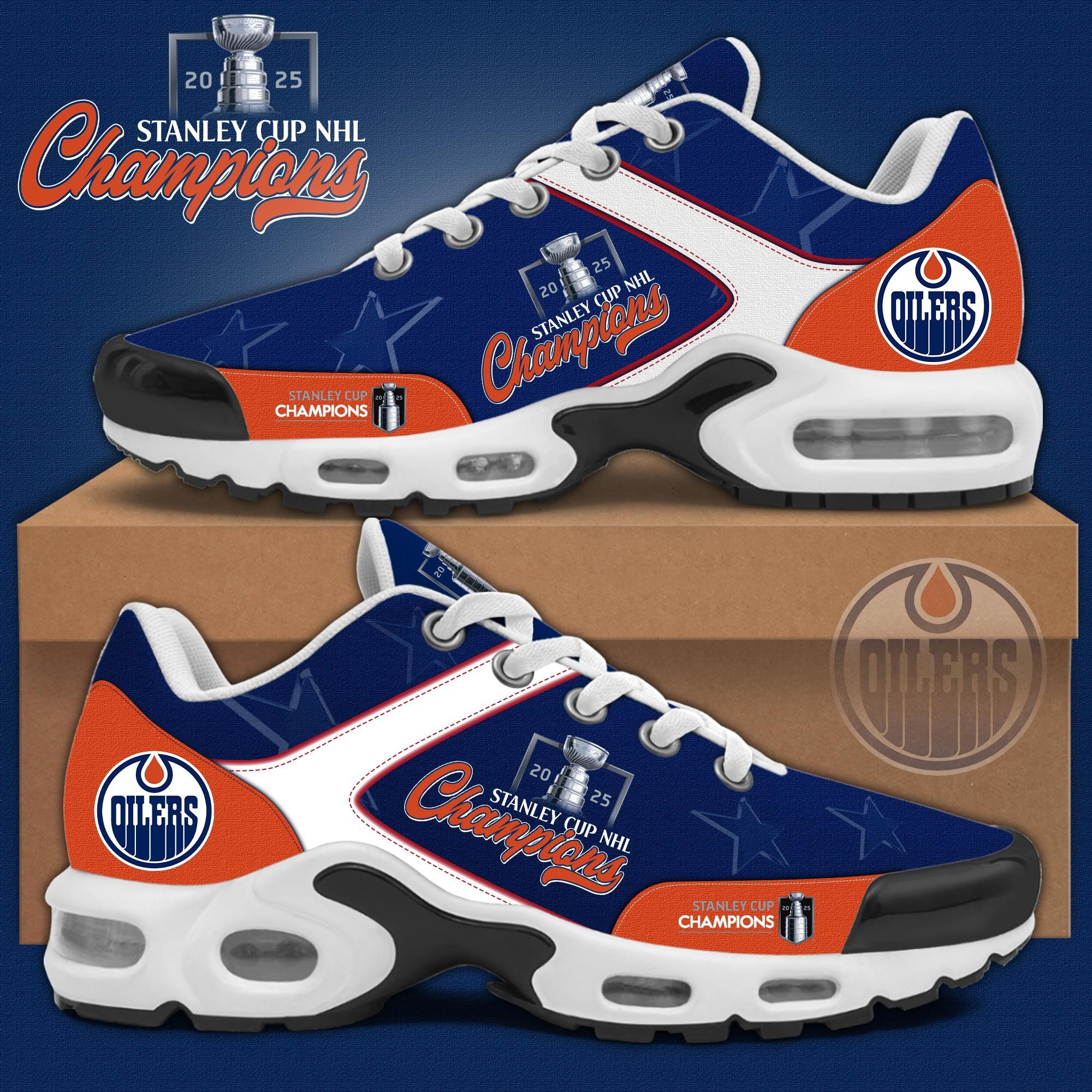 Edmonton Oilers Stanley Cup NHL 2025 Champions Air Max Plus Sneakers Hockey Fan Merch Shoes-1