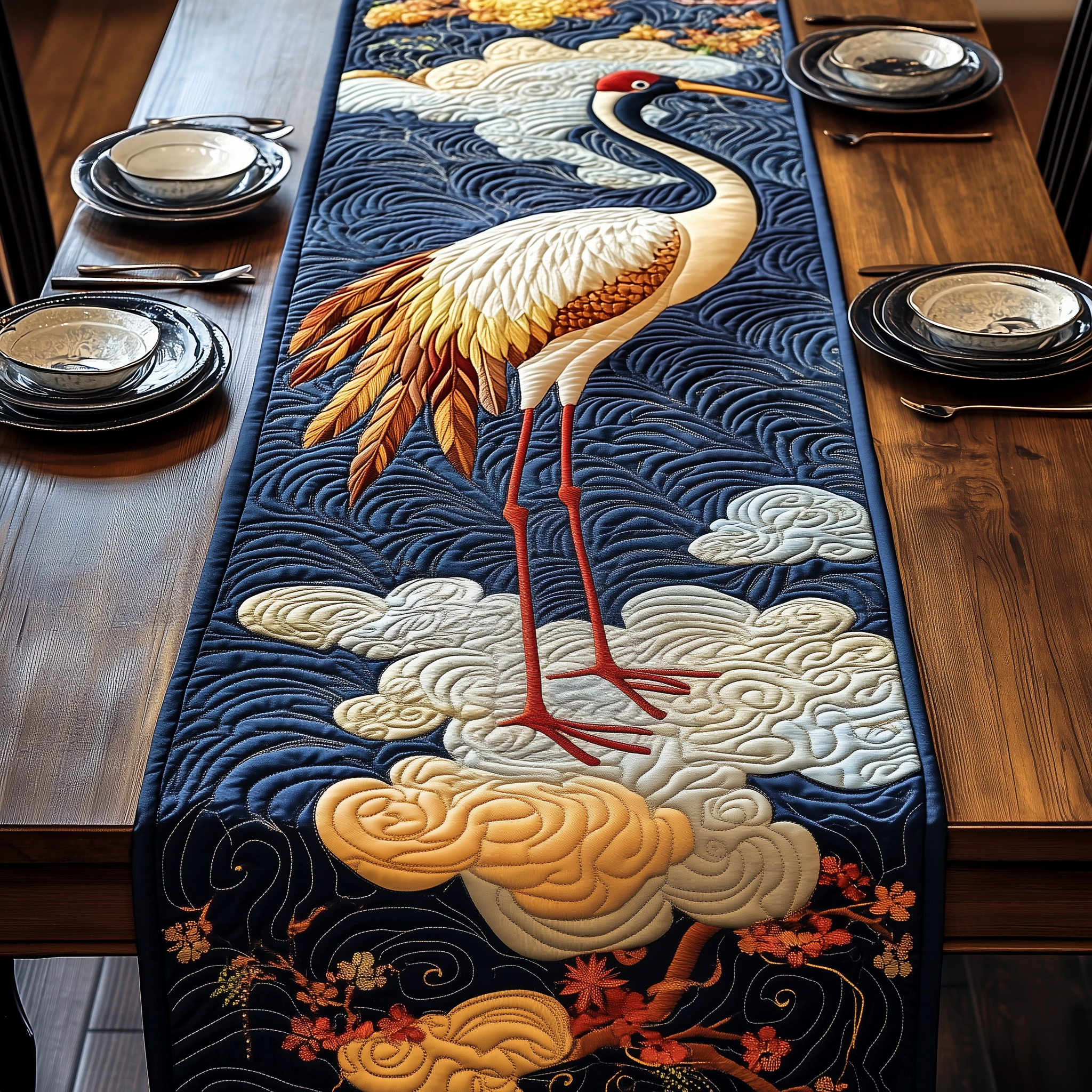 Elegant Crane Quilted Table Runner Best Valentines Gifts For Her-1 Elegant Crane Quilted Table Runner Best Valentines Gifts For Her-1