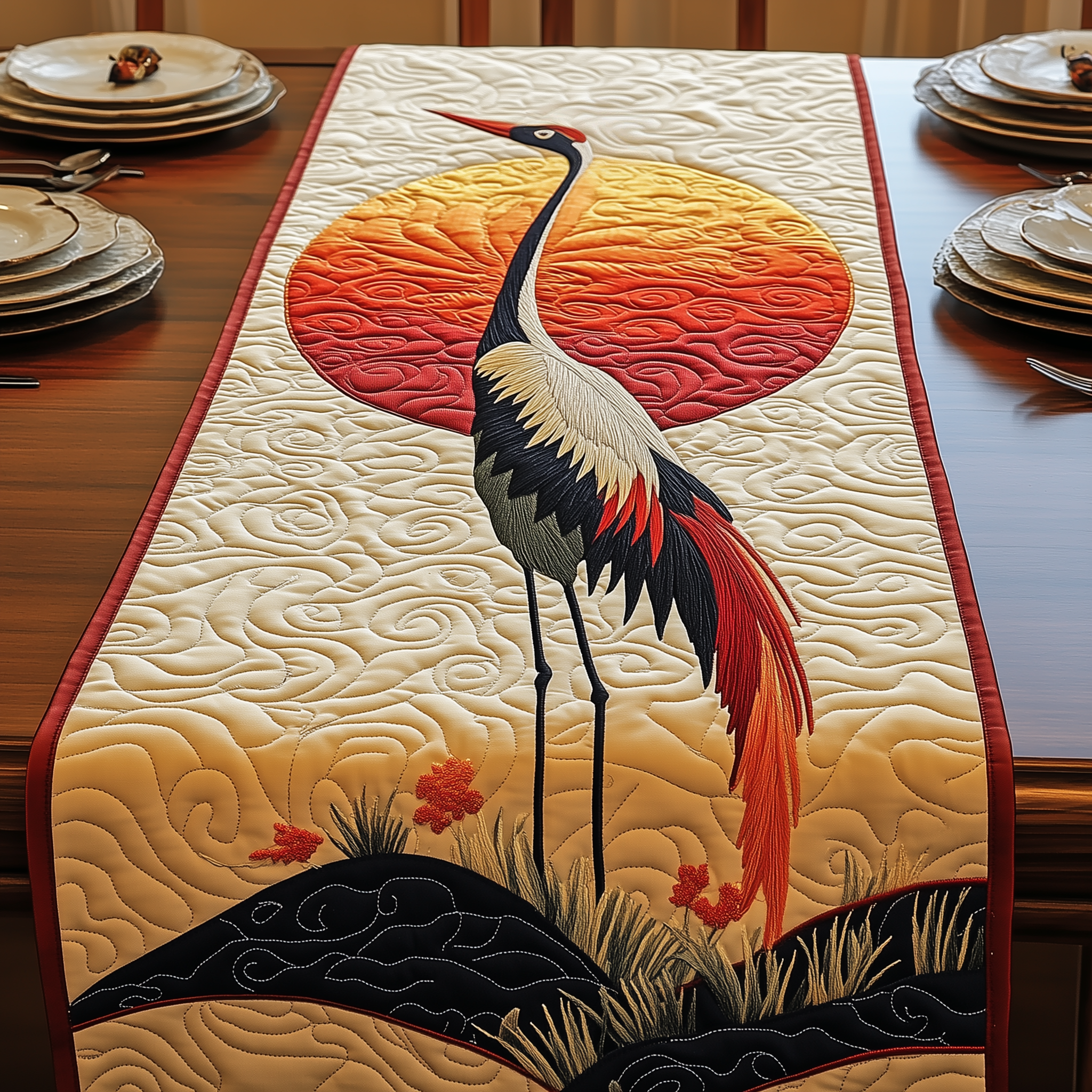 Elegant Crane Quilted Table Runner Best Valentines Gifts-1 Elegant Crane Quilted Table Runner Best Valentines Gifts-1
