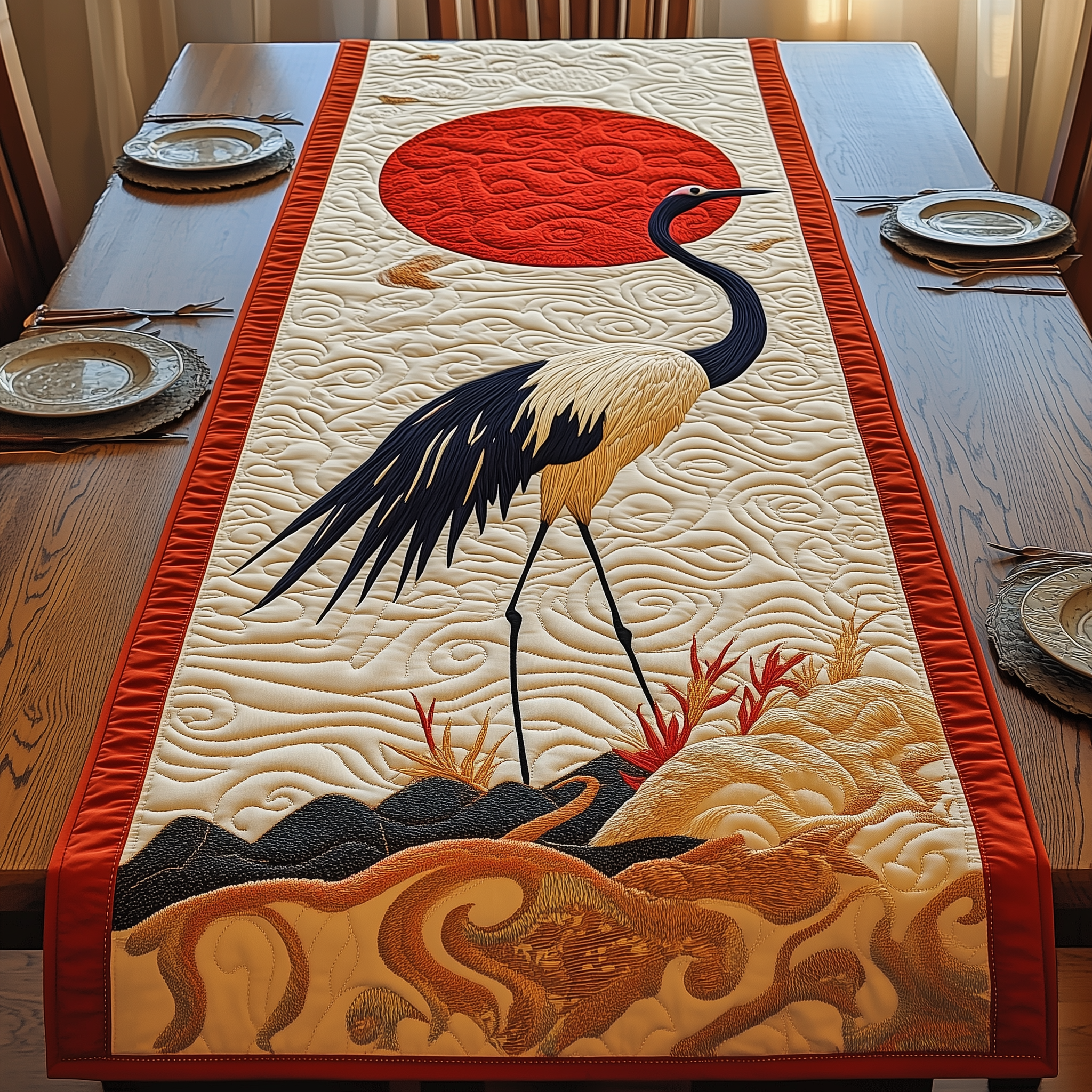 Elegant Crane Quilted Table Runner Valentine Gift Ideas-1 Elegant Crane Quilted Table Runner Valentine Gift Ideas-1
