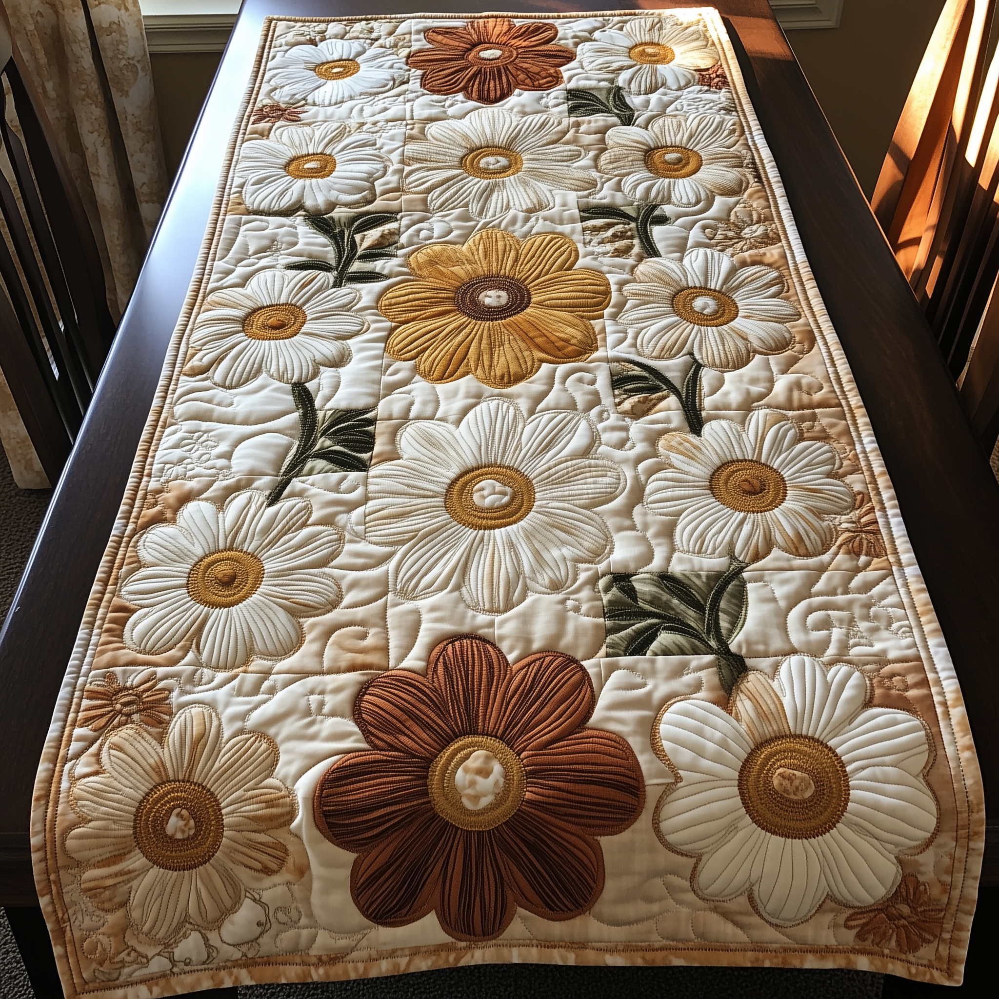 Elegant Daisy Quilted Table Runner Christmas Gifts For Daisy Lovers For Her-1 Elegant Daisy Quilted Table Runner Christmas Gifts For Daisy Lovers For Her-1