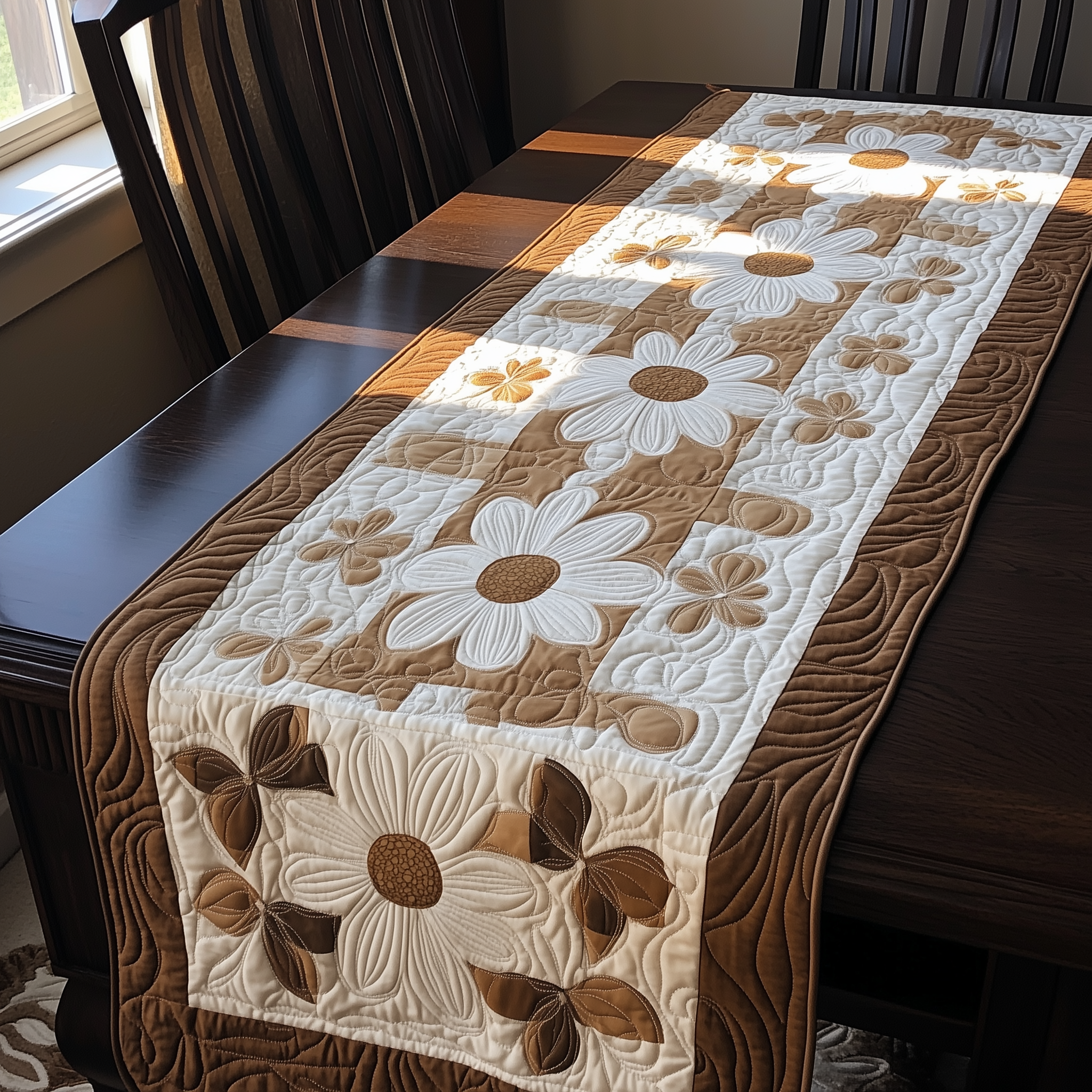 Elegant Daisy Quilted Table Runner Holiday Dining Table Runner Decorations Daisy Themed Gifts-1 Elegant Daisy Quilted Table Runner Holiday Dining Table Runner Decorations Daisy Themed Gifts-1