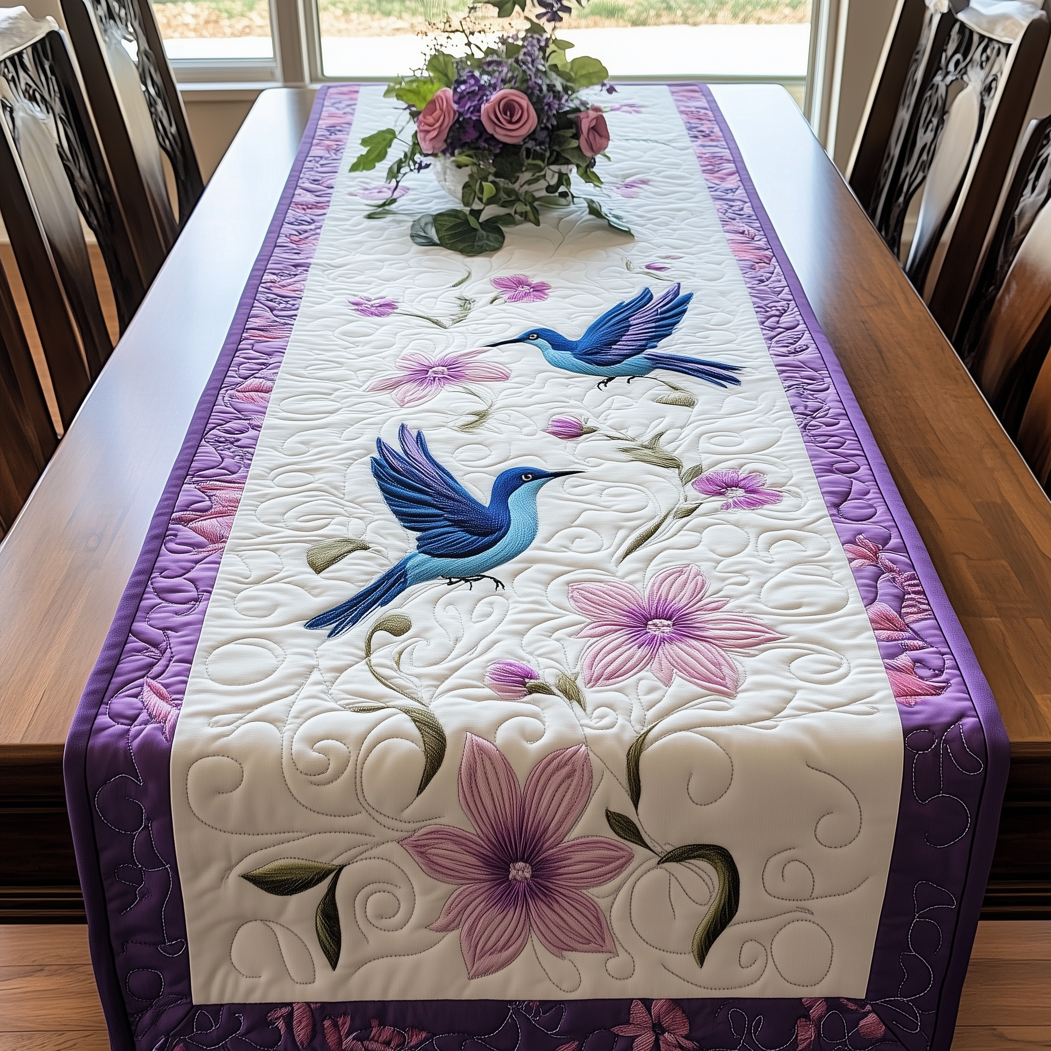 Elegant Hummingbird Quilted Table Runner  Decorations Dining Table Runner Hummingbird Gifts Xmas Holiday-1 Elegant Hummingbird Quilted Table Runner  Decorations Dining Table Runner Hummingbird Gifts Xmas Holiday-1