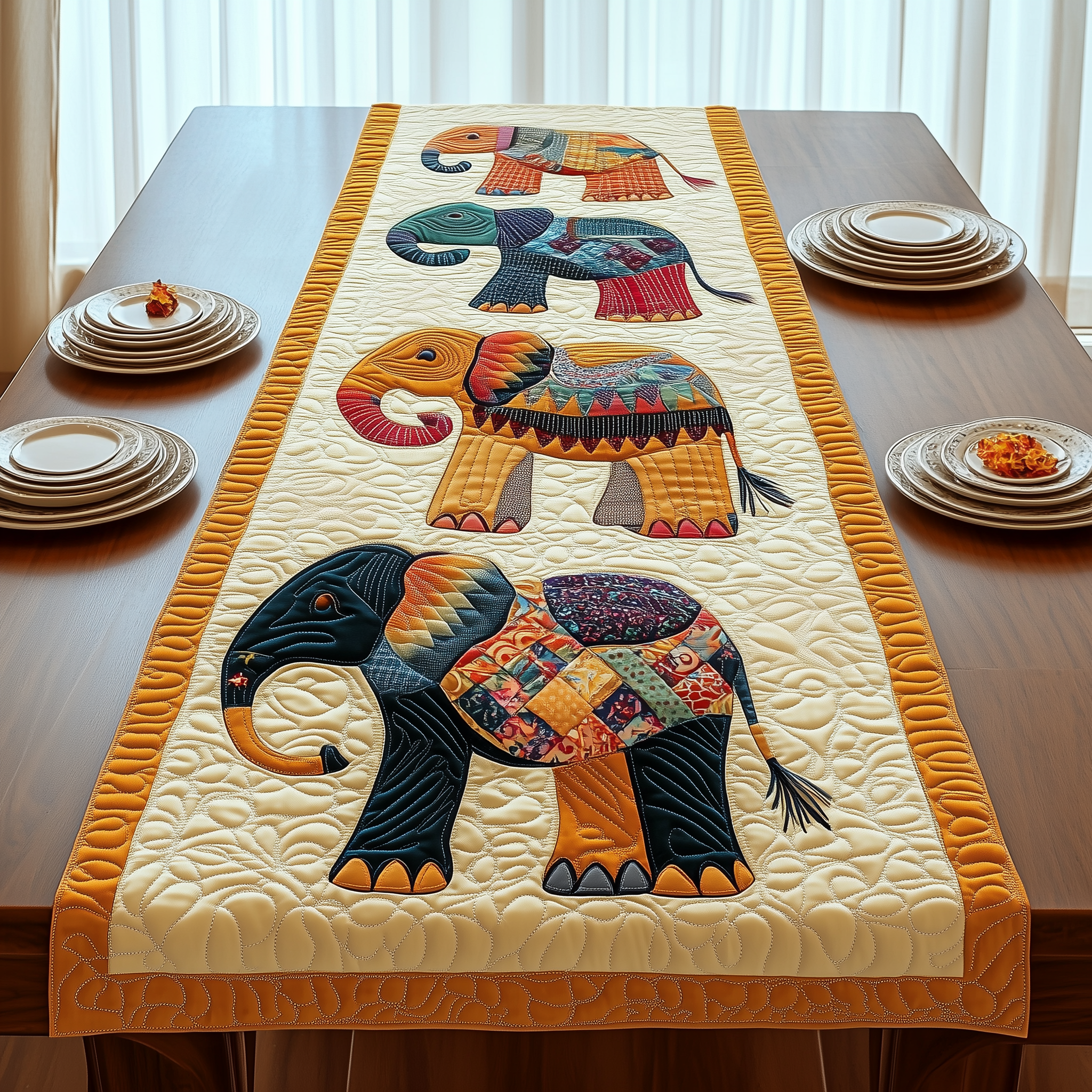 Elephant Parade Quilted Table Runner Valentine Elephant Lover Gift-1 Elephant Parade Quilted Table Runner Valentine Elephant Lover Gift-1