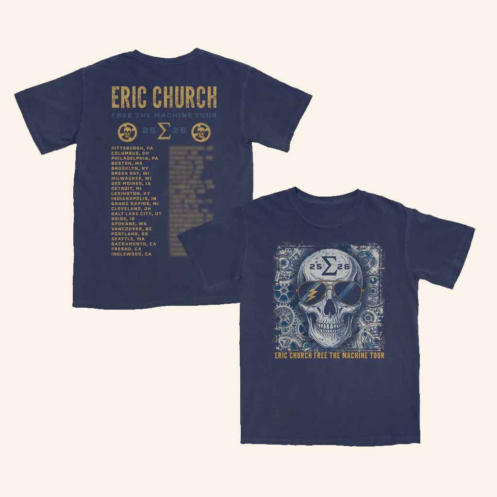 Eric Church Merch Free The Machine Tour Navy Skull T-Shirt Music Related Gifts For Guys-1