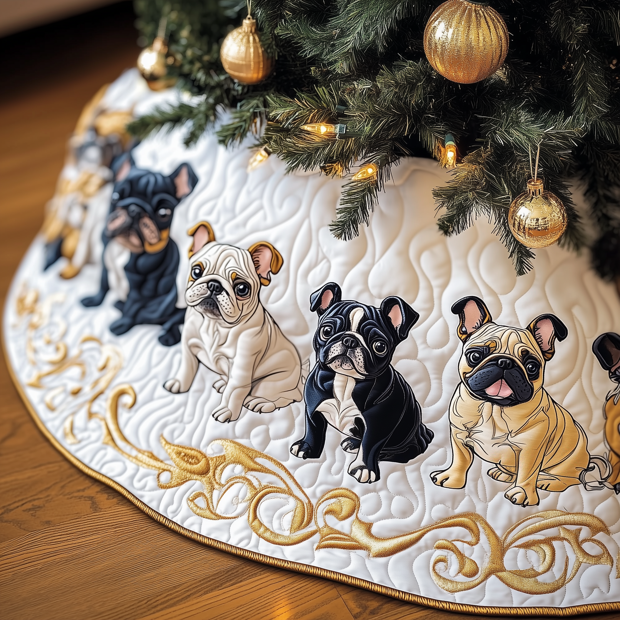 Festive French Bulldog Quilted Tree Skirt Holiday Decoration French Bulldog Items Gifts-1 Festive French Bulldog Quilted Tree Skirt Holiday Decoration French Bulldog Items Gifts-1