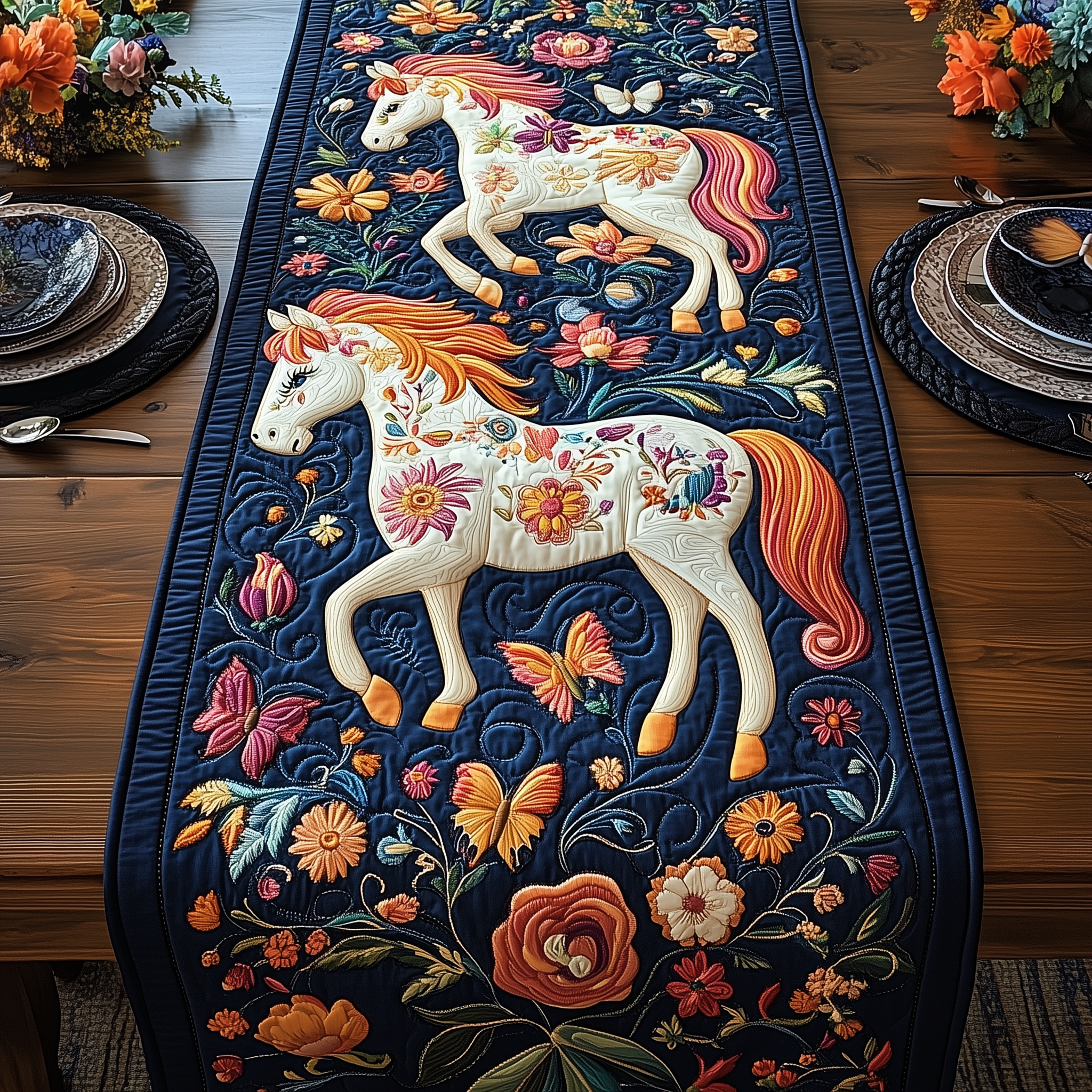 Festive Horse Quilted Table Runner Gift Ideas For Horse Lovers-1