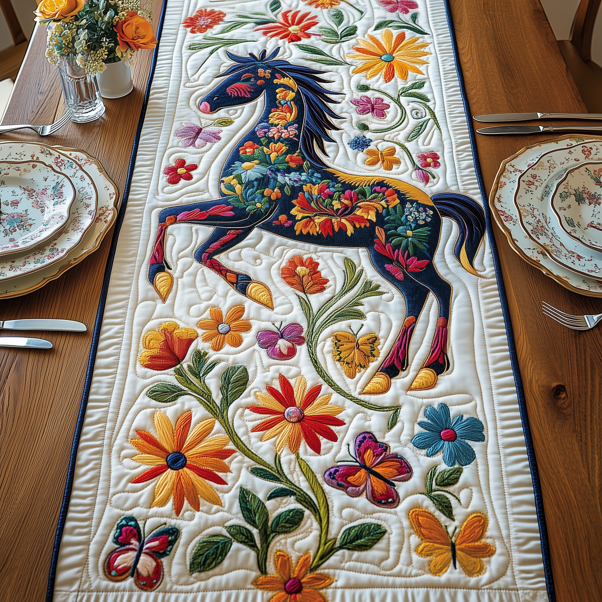 Festive Horse Quilted Table Runner Gifts For Horse Lovers-1