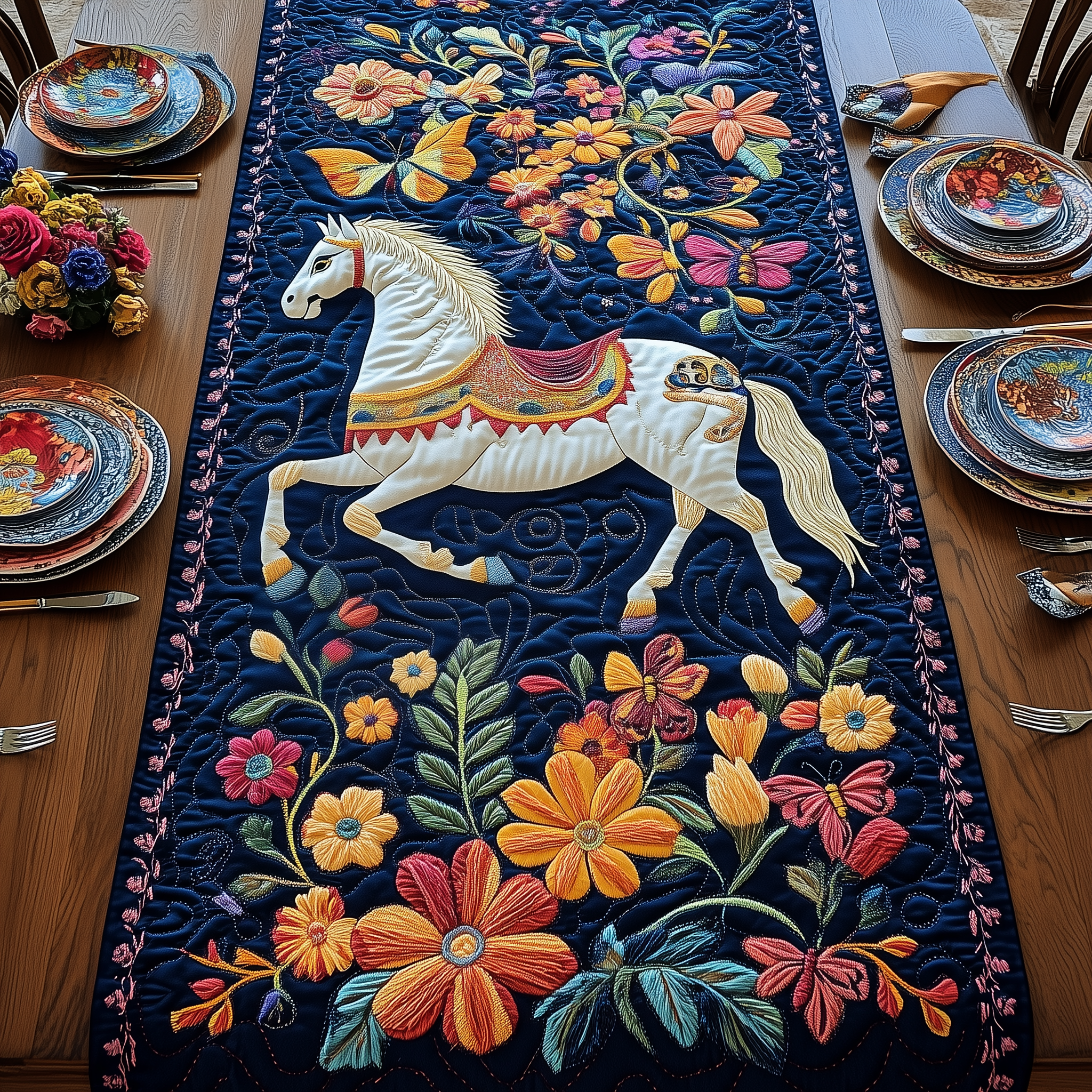 Festive Horse Quilted Table Runner Gifts For Horse Owners-1 Festive Horse Quilted Table Runner Gifts For Horse Owners-1
