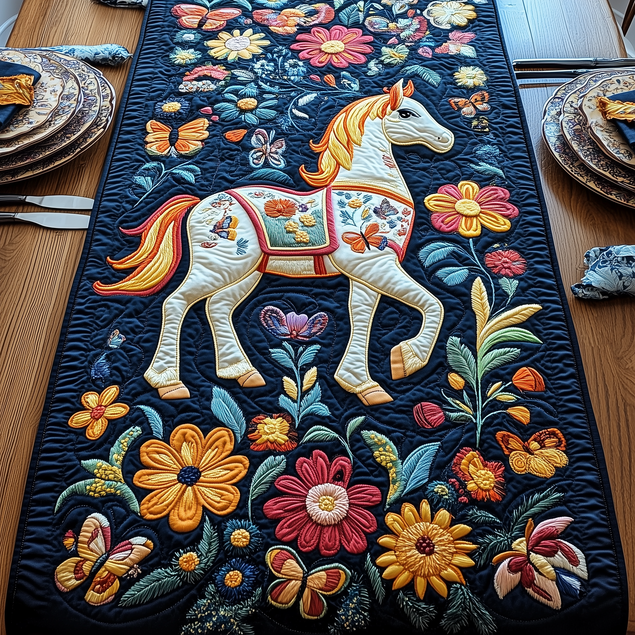 Festive Horse Quilted Table Runner Gifts For Horse People-1 Festive Horse Quilted Table Runner Gifts For Horse People-1