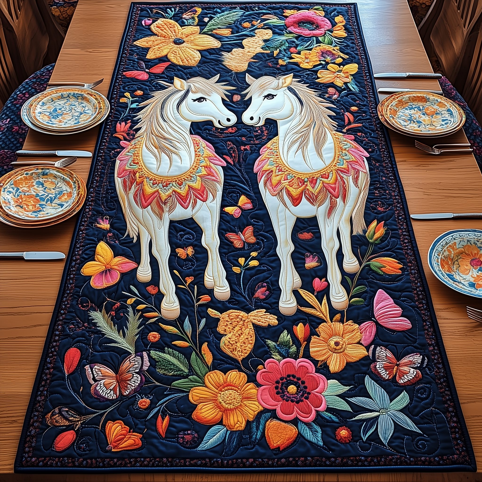 Festive Horse Quilted Table Runner Great Gifts For Horse Lovers-1 Festive Horse Quilted Table Runner Great Gifts For Horse Lovers-1