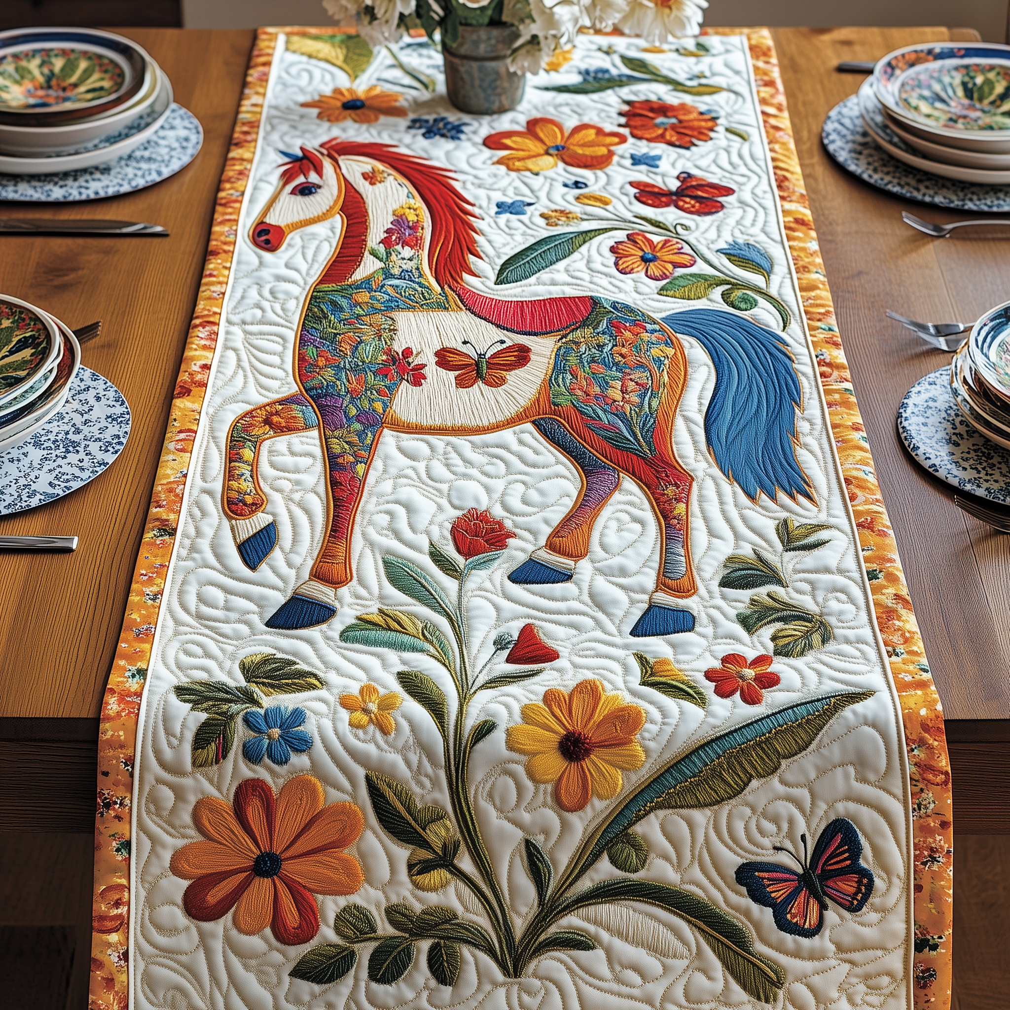 Festive Horse Quilted Table Runner Horse Gifts For Women-1 Festive Horse Quilted Table Runner Horse Gifts For Women-1