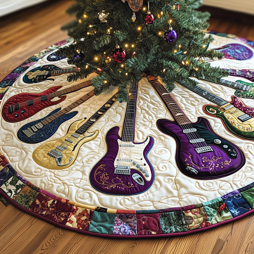 Festive Purple Guitars Quilted Tree Skirt Xmas Tree Base Cover Decorations Themed Guitar Christmas Gift Ideas-1 Festive Purple Guitars Quilted Tree Skirt Xmas Tree Base Cover Decorations Themed Guitar Christmas Gift Ideas-1