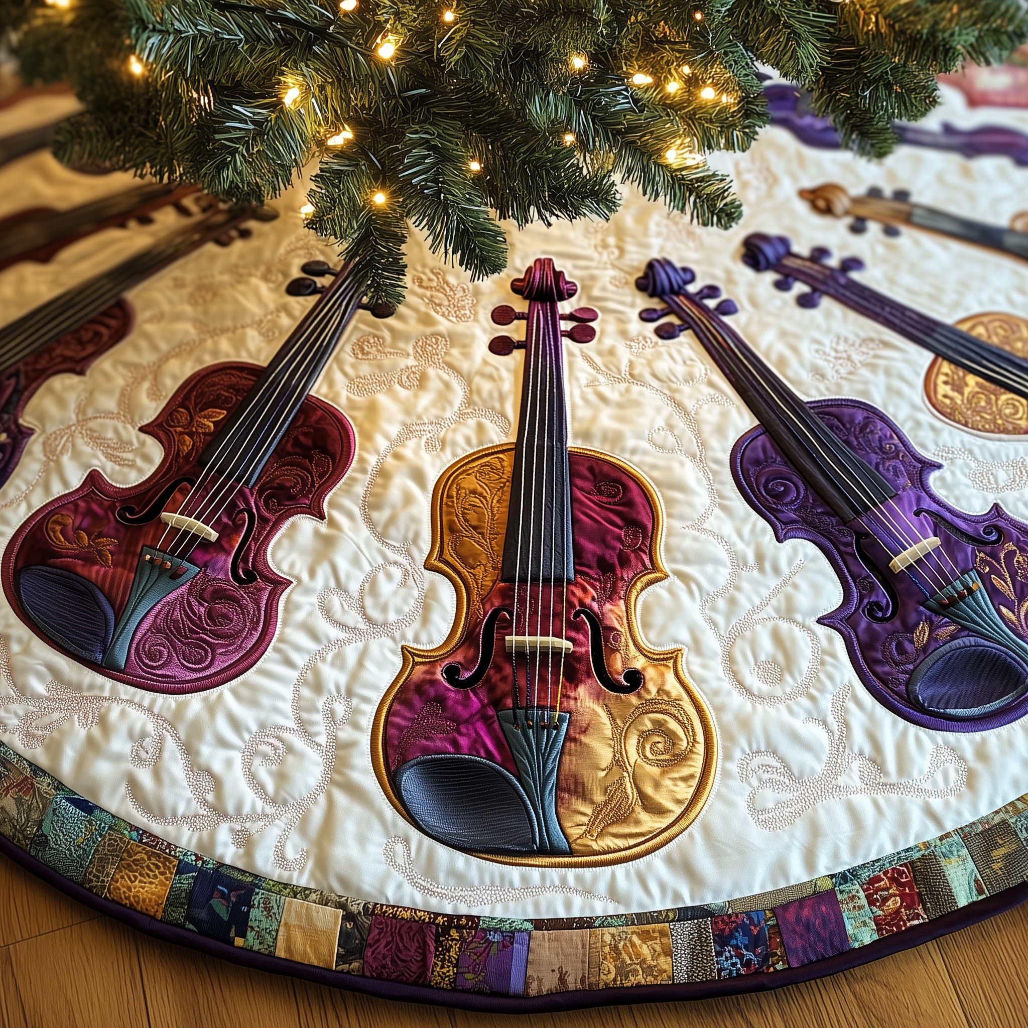 Festive Purple Violins Quilted Tree Skirt Xmas Tree Decorations Christmas Gifts For Violin Players-1 Festive Purple Violins Quilted Tree Skirt Xmas Tree Decorations Christmas Gifts For Violin Players-1