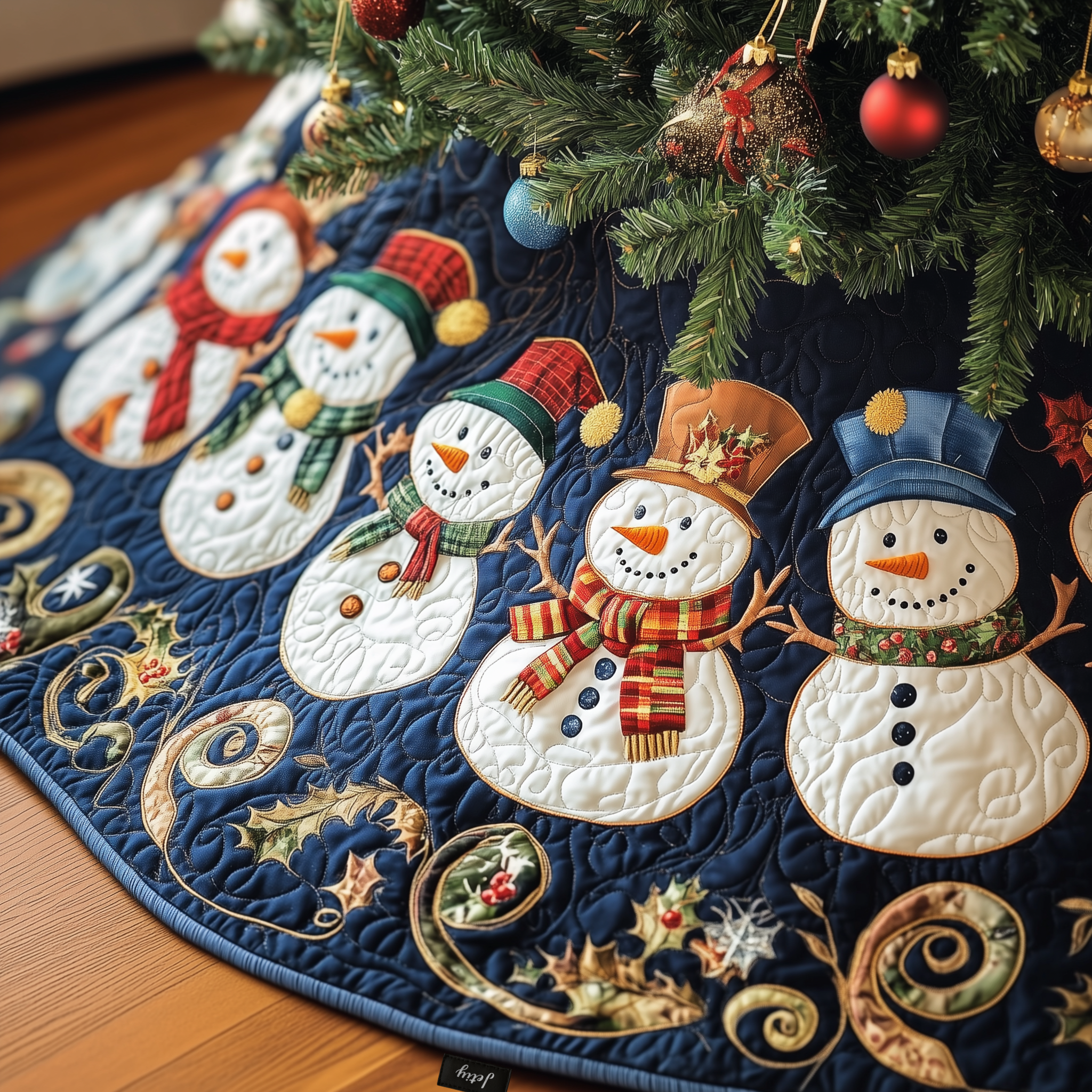 Festive Snowman Quilted Tree Skirt  Holiday Tree Skirt Xmas Decorations Snowman Christmas Presents-1 Festive Snowman Quilted Tree Skirt  Holiday Tree Skirt Xmas Decorations Snowman Christmas Presents-1
