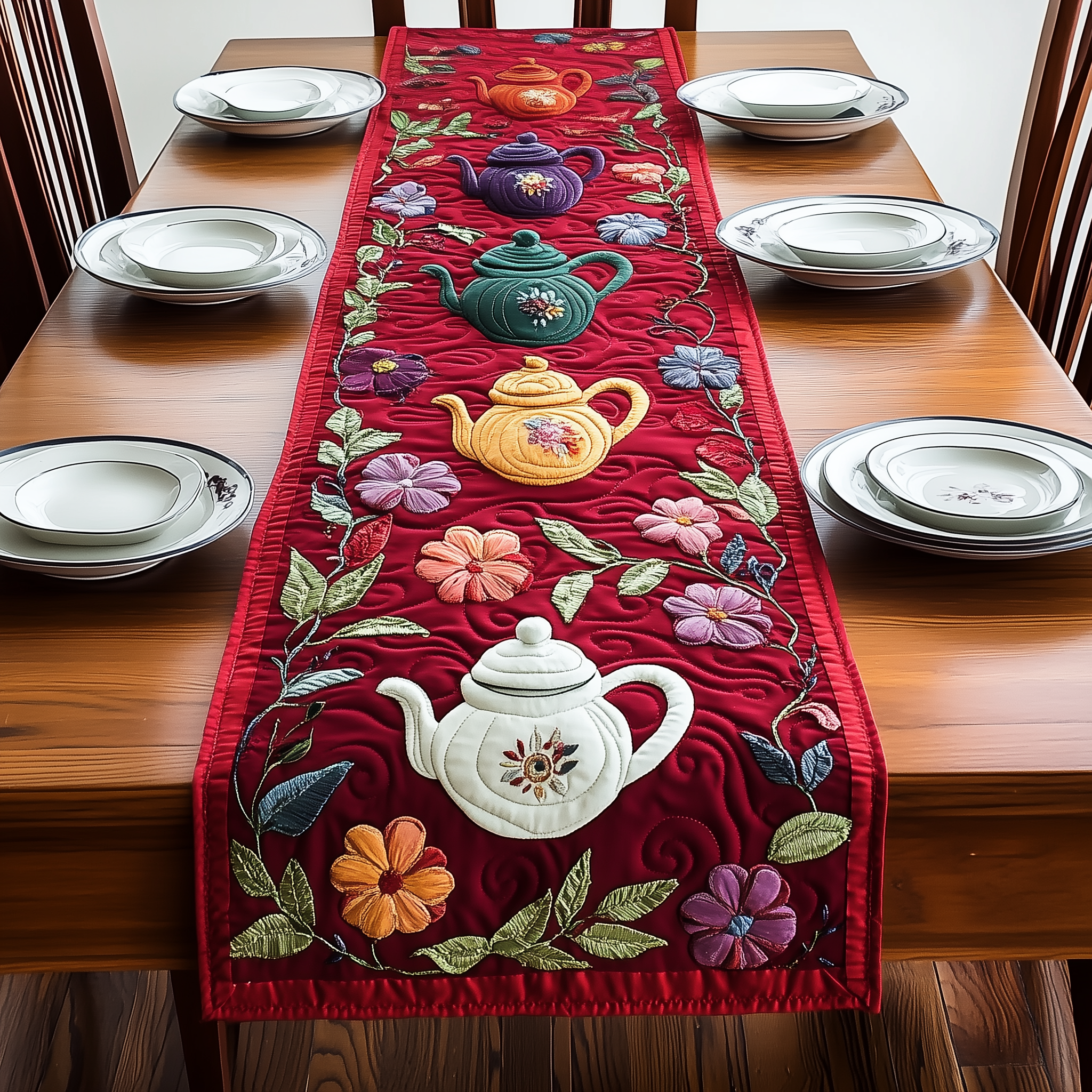 Festive Teapot Quilted Table Runner Indoor Decorations Christmas Presents For Tea Lovers-1 Festive Teapot Quilted Table Runner Indoor Decorations Christmas Presents For Tea Lovers-1
