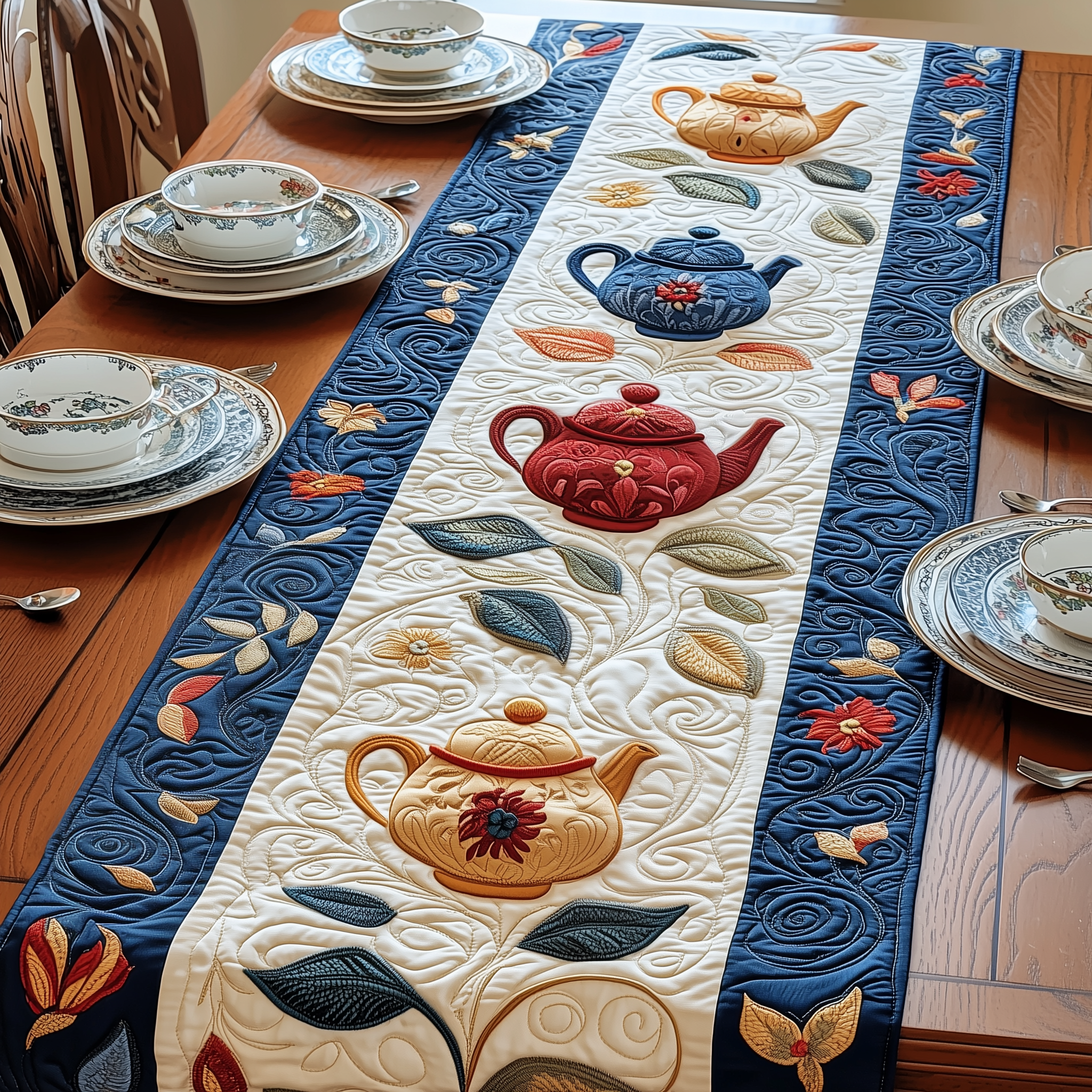 Festive Teapot Quilted Table Runner Tea Lovers Christmas Gifts For Couples Housewarning-1 Festive Teapot Quilted Table Runner Tea Lovers Christmas Gifts For Couples Housewarning-1