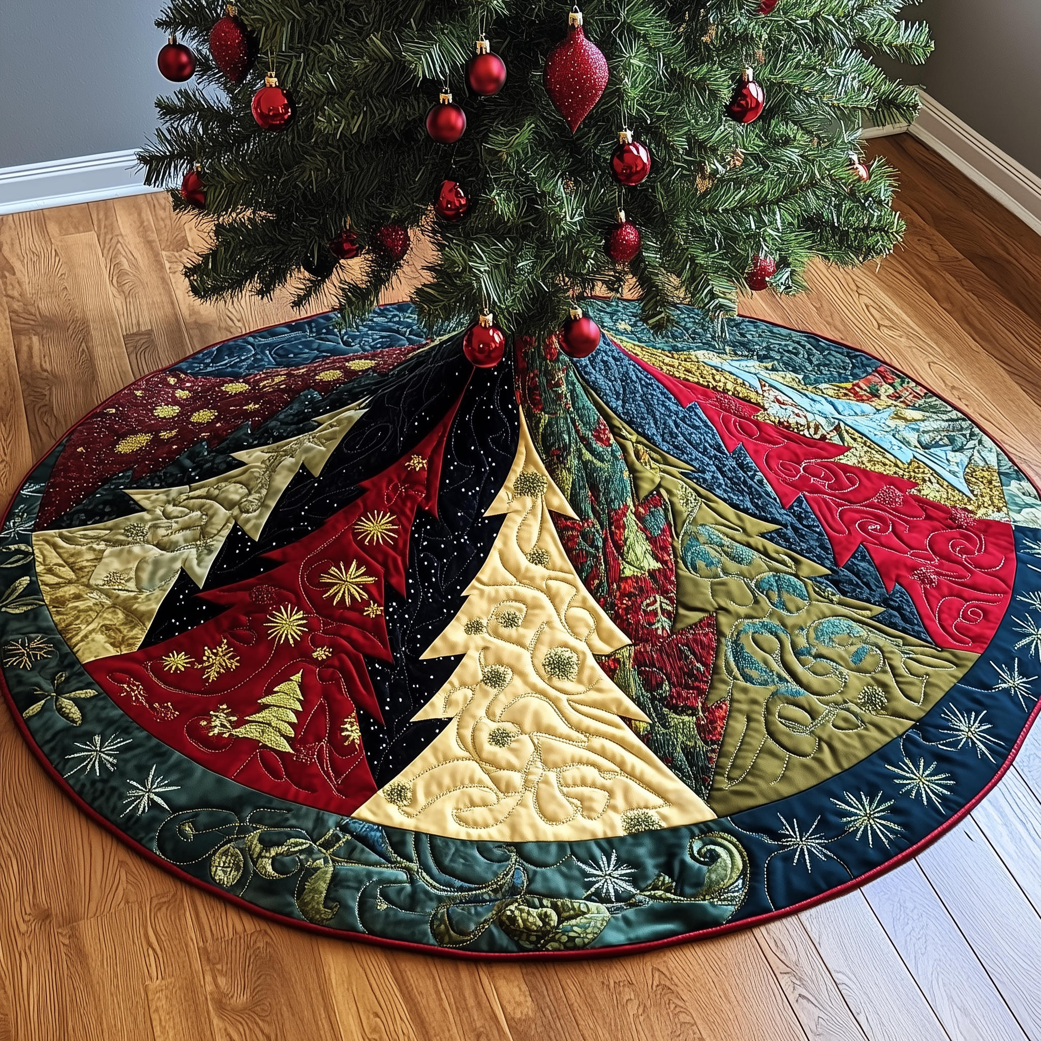 Festive Tree Christmas Quilted Tree Skirt Xmas Surround Tree Base Cover Indoor Home Holiday Decorations-1 Festive Tree Christmas Quilted Tree Skirt Xmas Surround Tree Base Cover Indoor Home Holiday Decorations-1