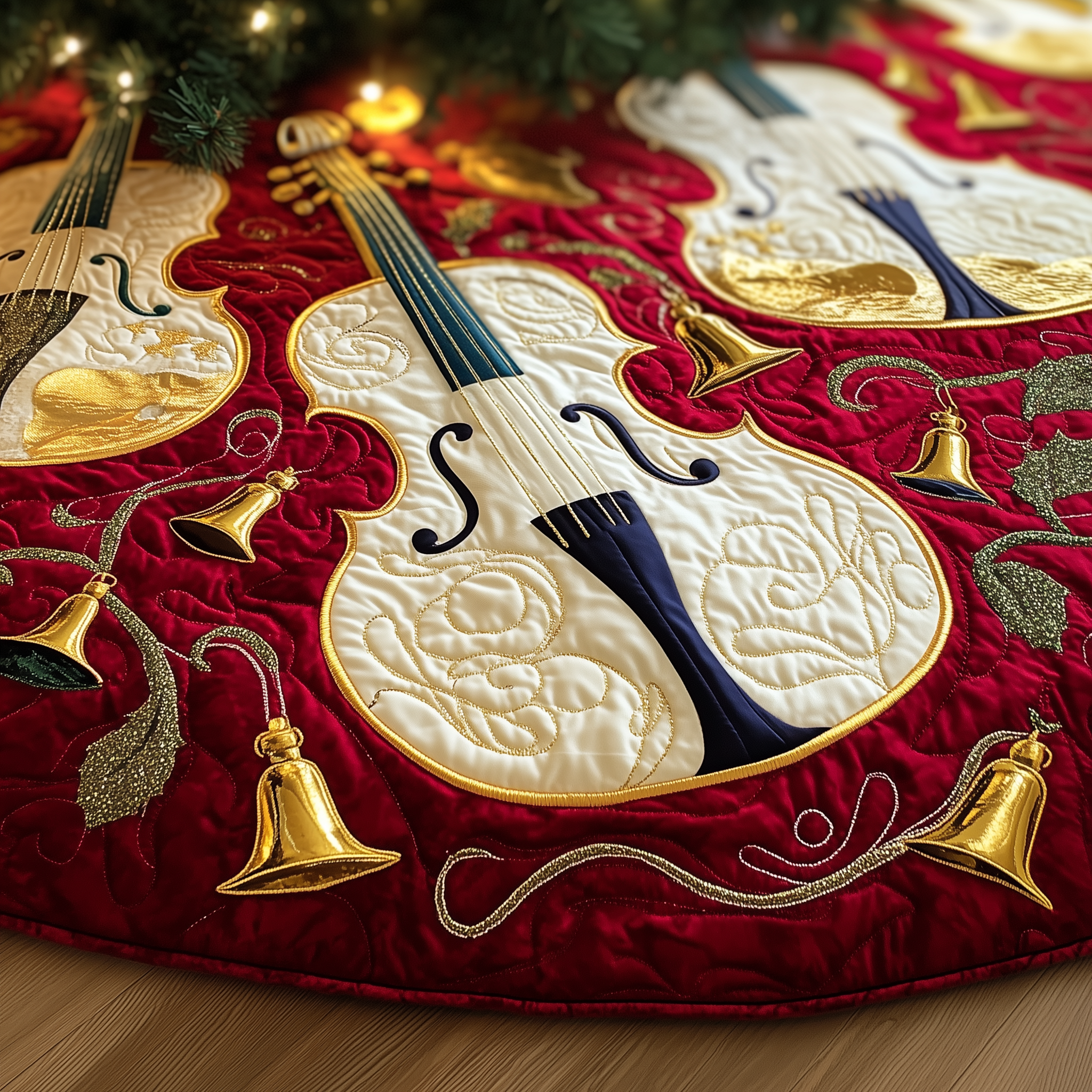 Festive Violins Quilted Tree Skirt Holiday Christmas Tree Base Cover Christmas Gifts For Violinists-1 Festive Violins Quilted Tree Skirt Holiday Christmas Tree Base Cover Christmas Gifts For Violinists-1