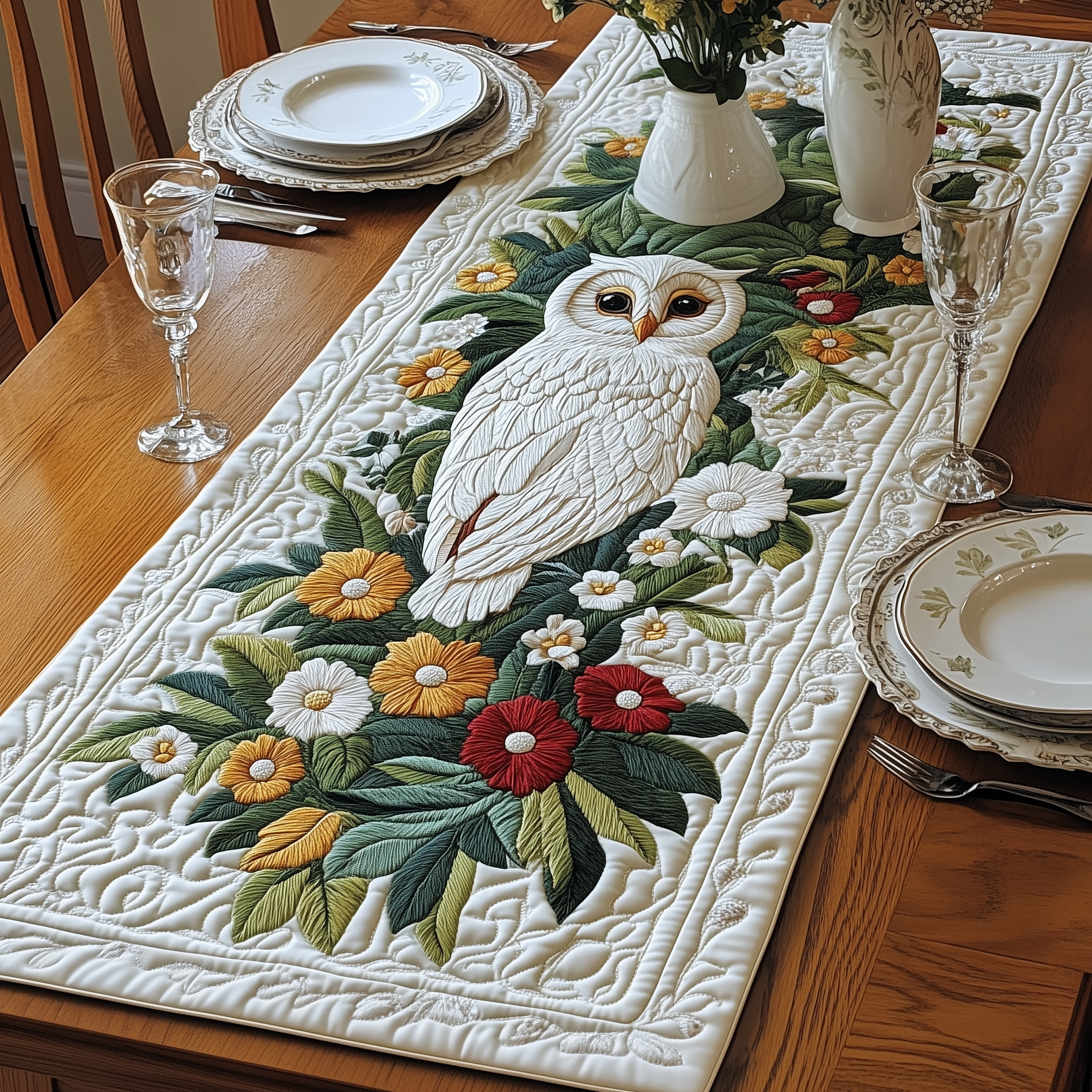Floral Owl Quilted Table Runner Best Gifts For Owl Lovers-1 Floral Owl Quilted Table Runner Best Gifts For Owl Lovers-1